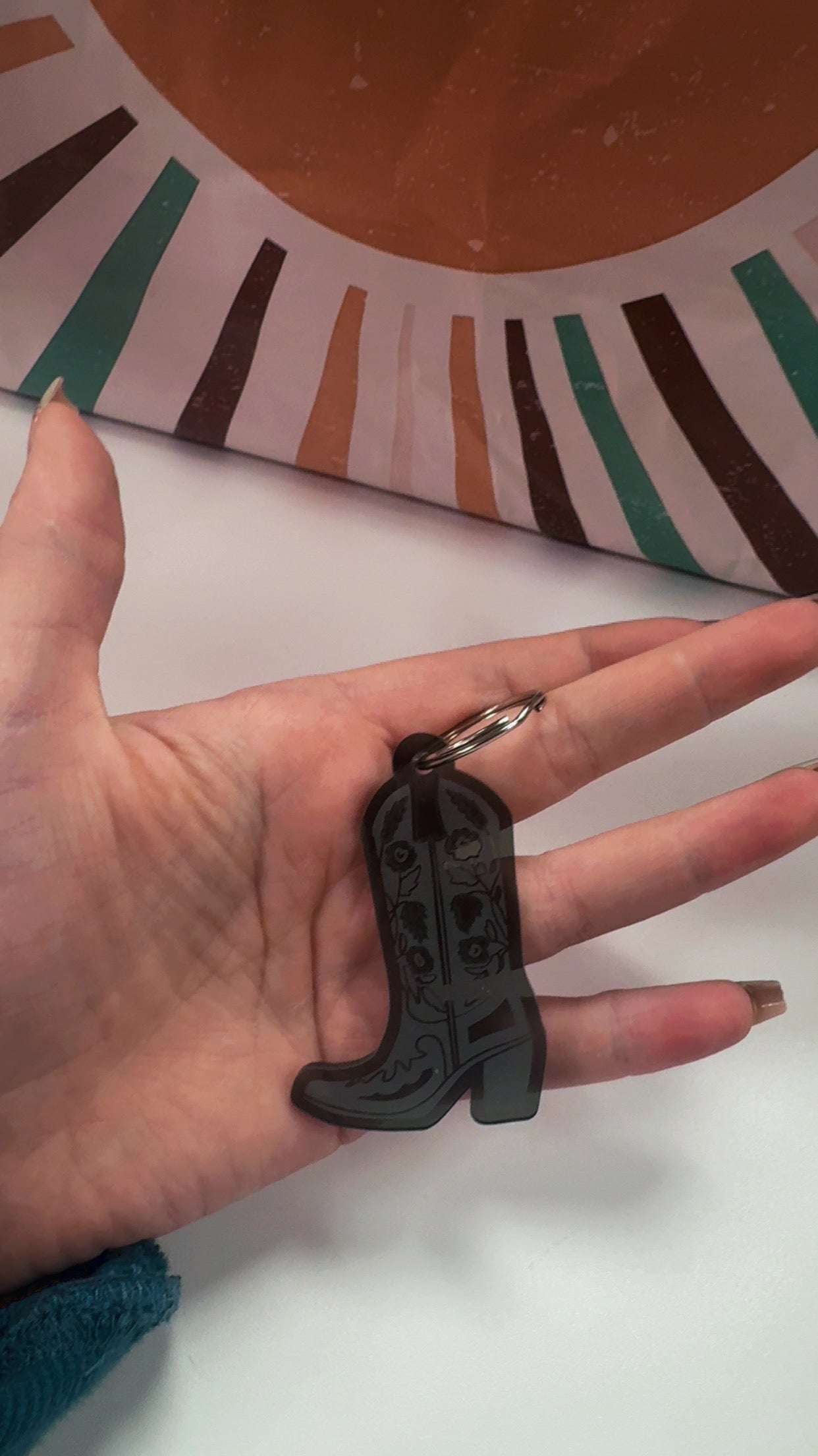 Gone West Cowboy Boot Black Acrylic Keychain