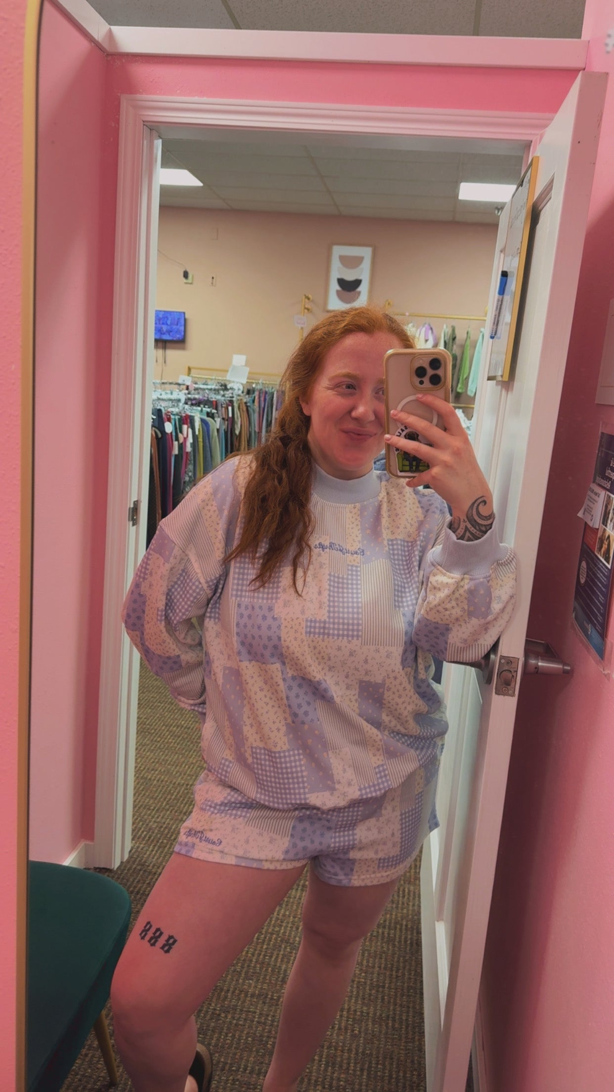 CourtJThrifts Le Lis Quilted Blue Embroidered Sweat Shorts