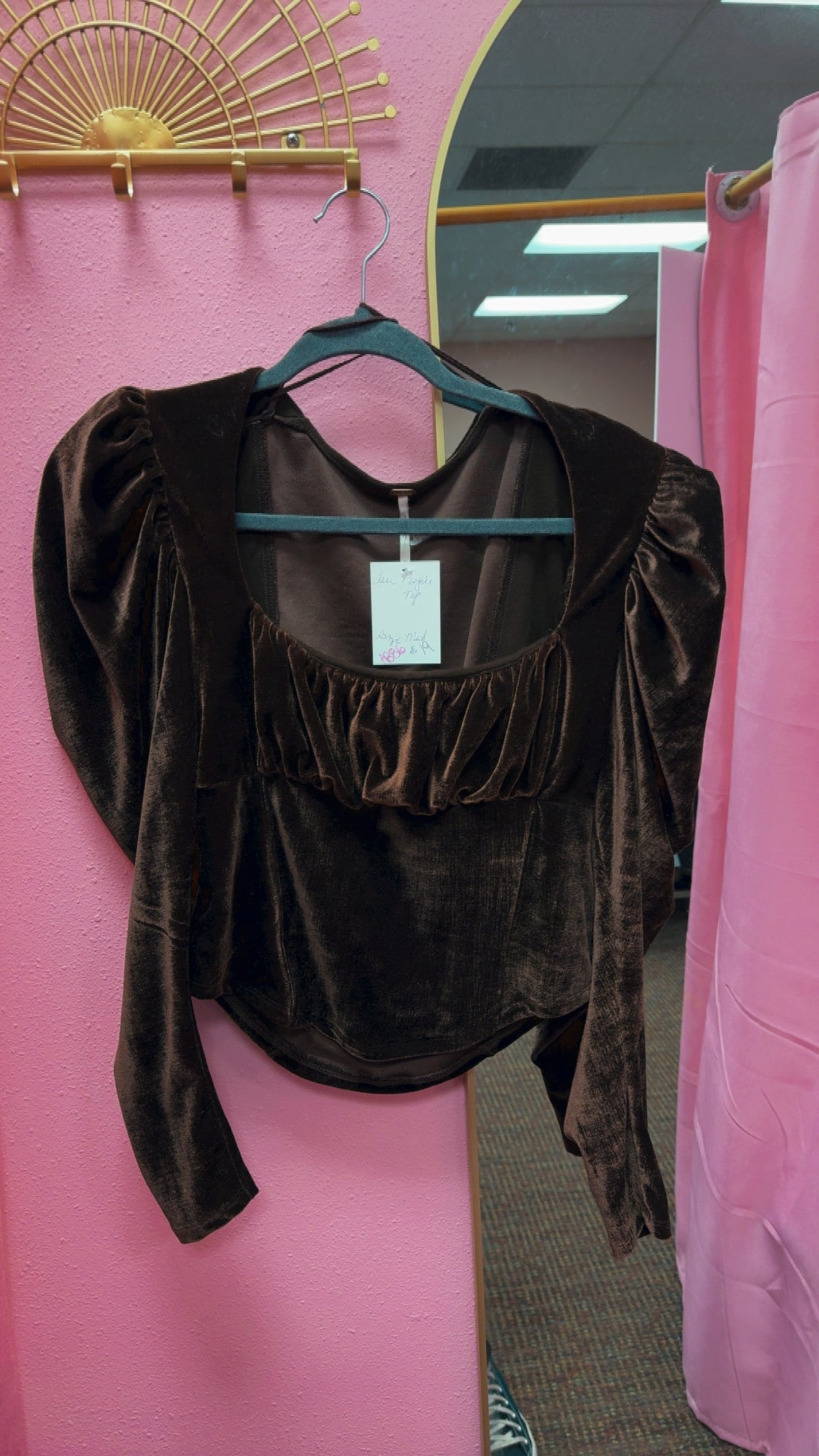 Free People Brown Velour Top Size Medium