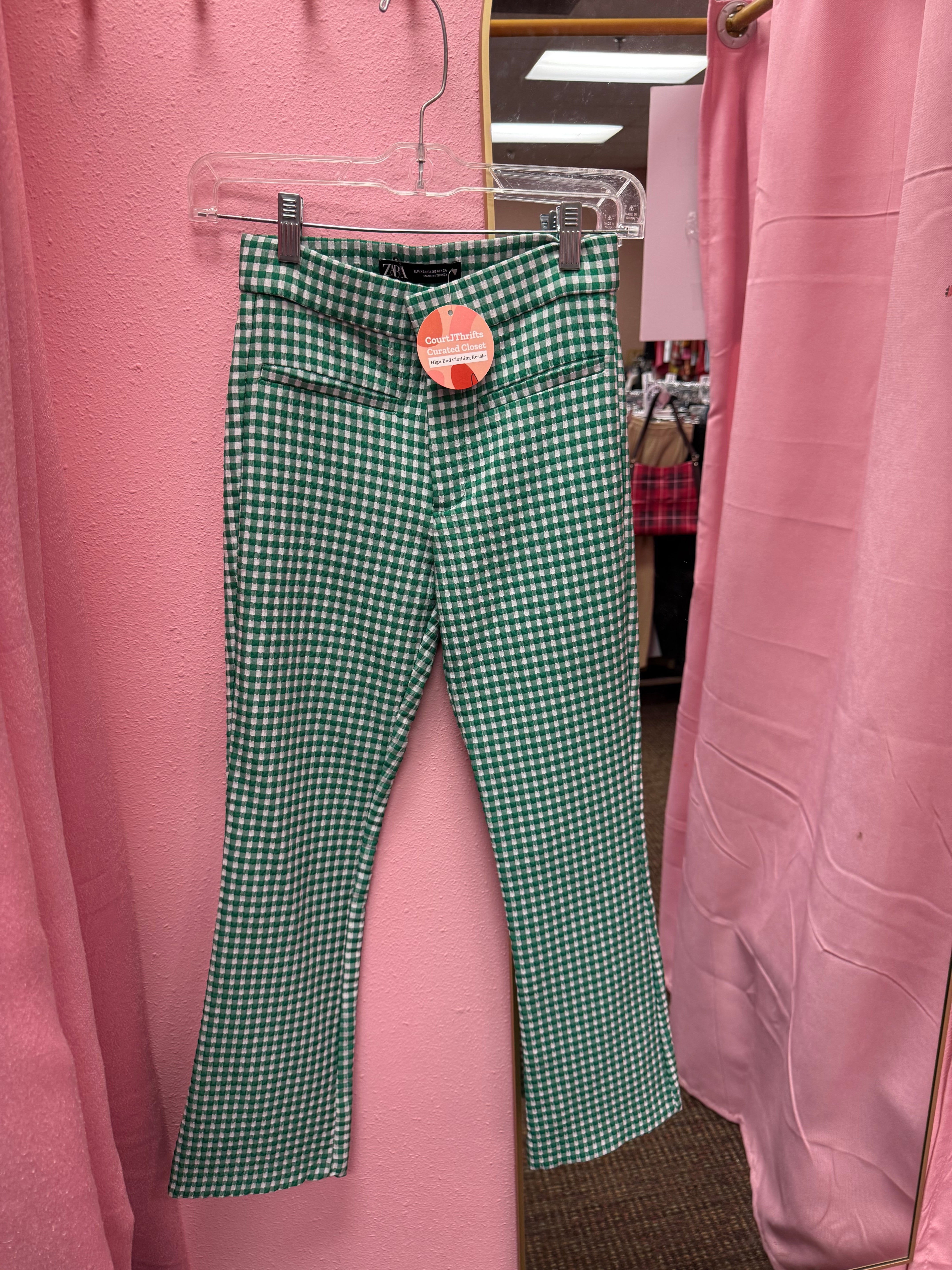 Zara Gingham Green Pants Size XS