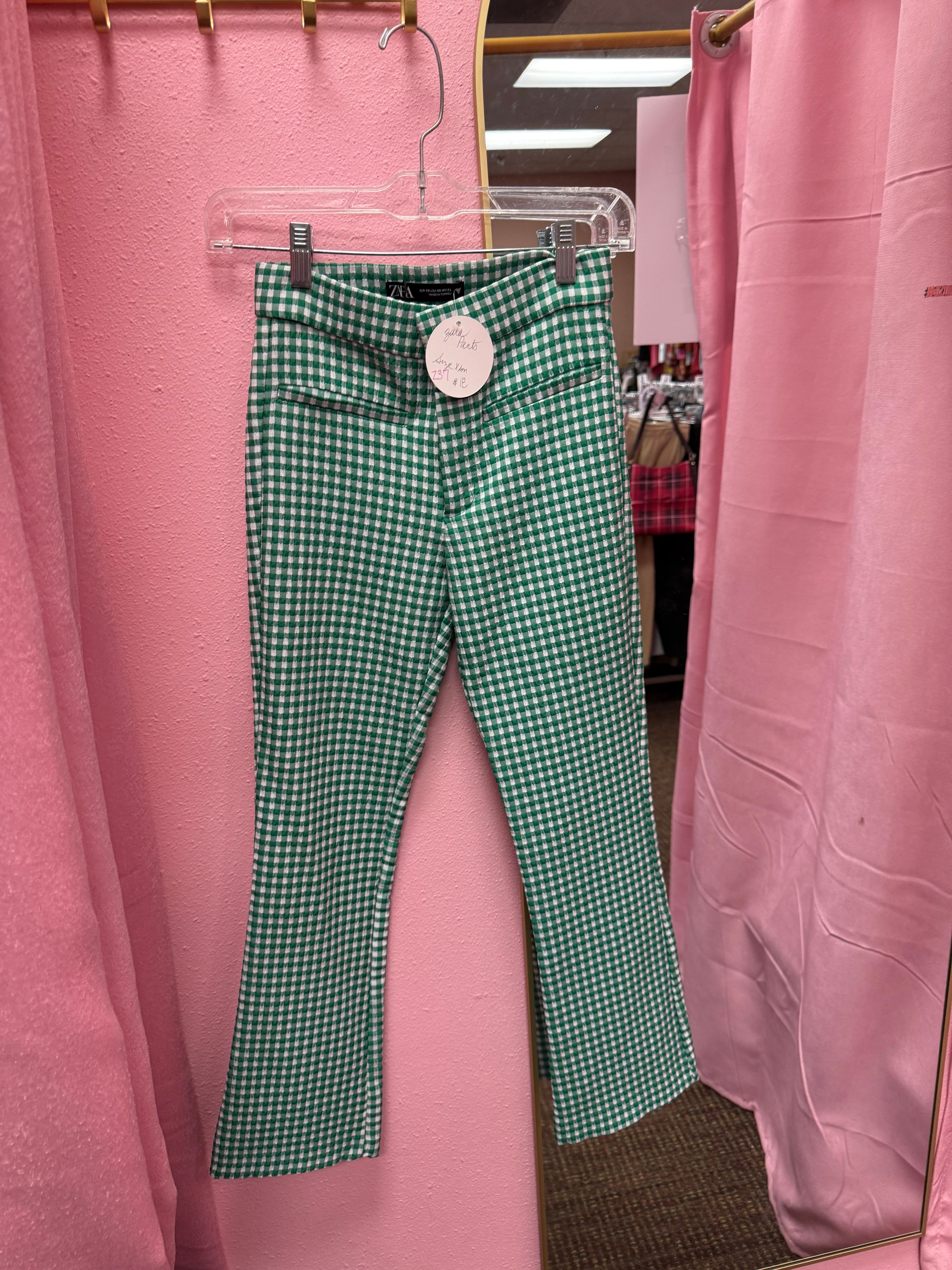 Zara Gingham Green Pants Size XS