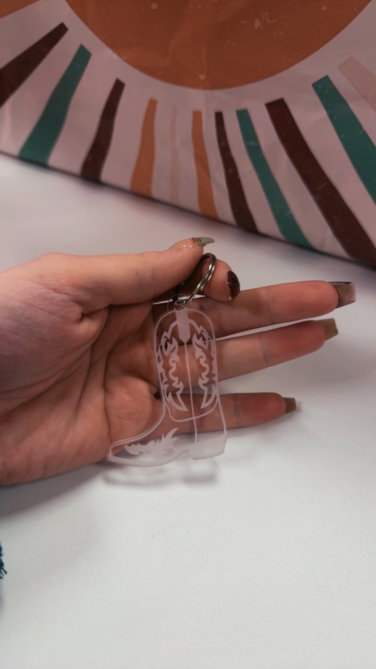 Gone West Cowboy Boot- Flame Acrylic Keychain