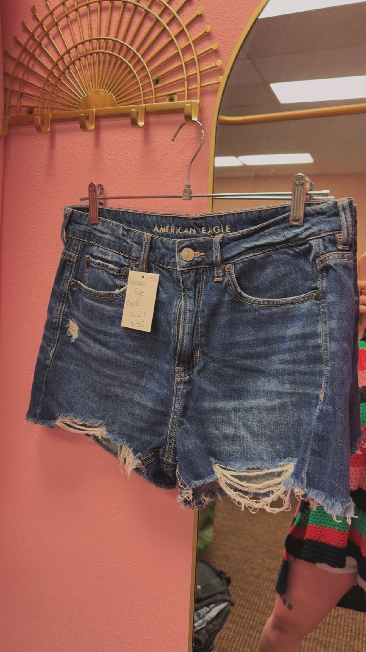 American Eagle Distressed Dark Wash Shorts Size 10