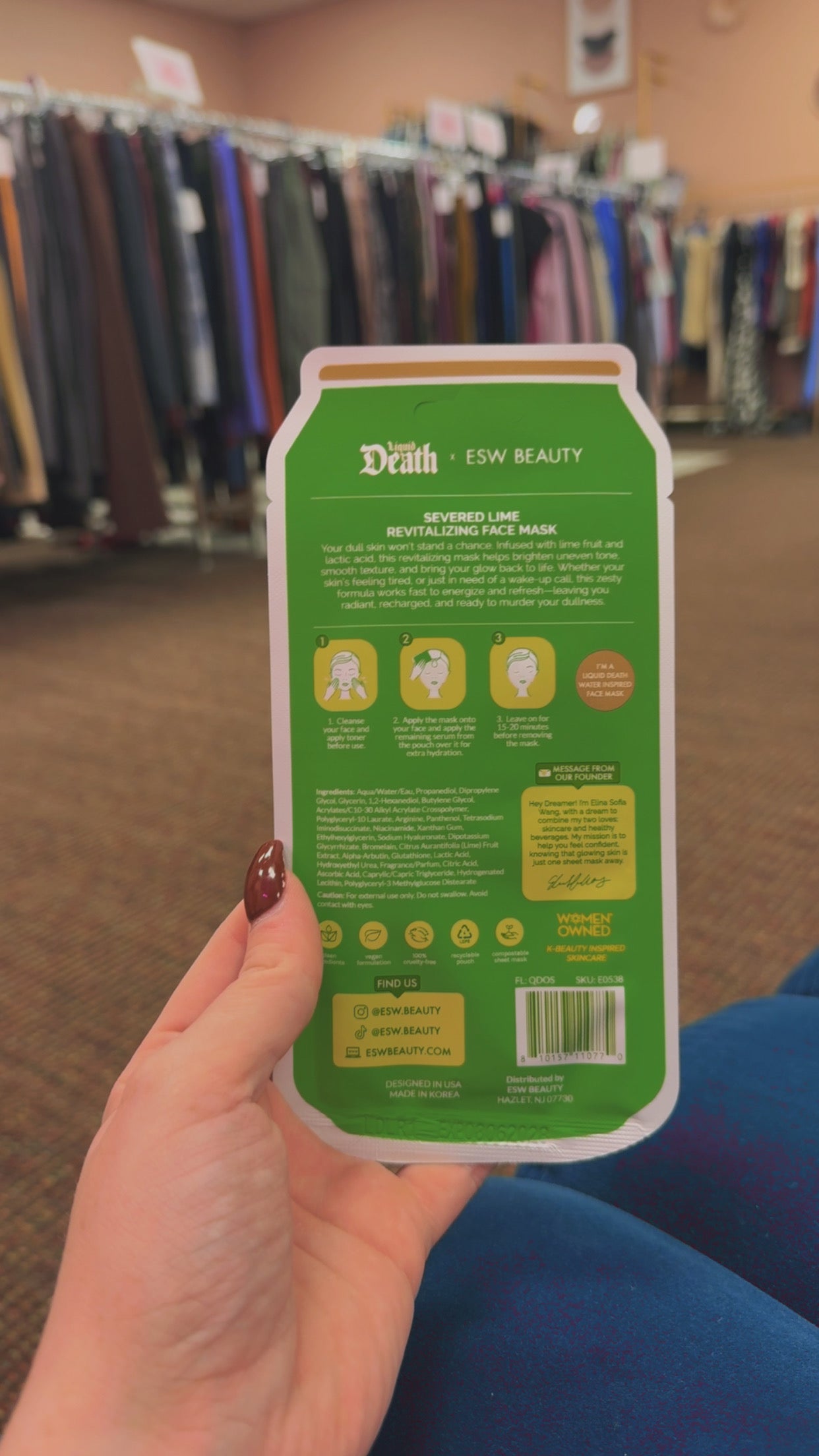 ESW Beauty x Liquid Death Face Mask- Severed Lime- Revitalizing
