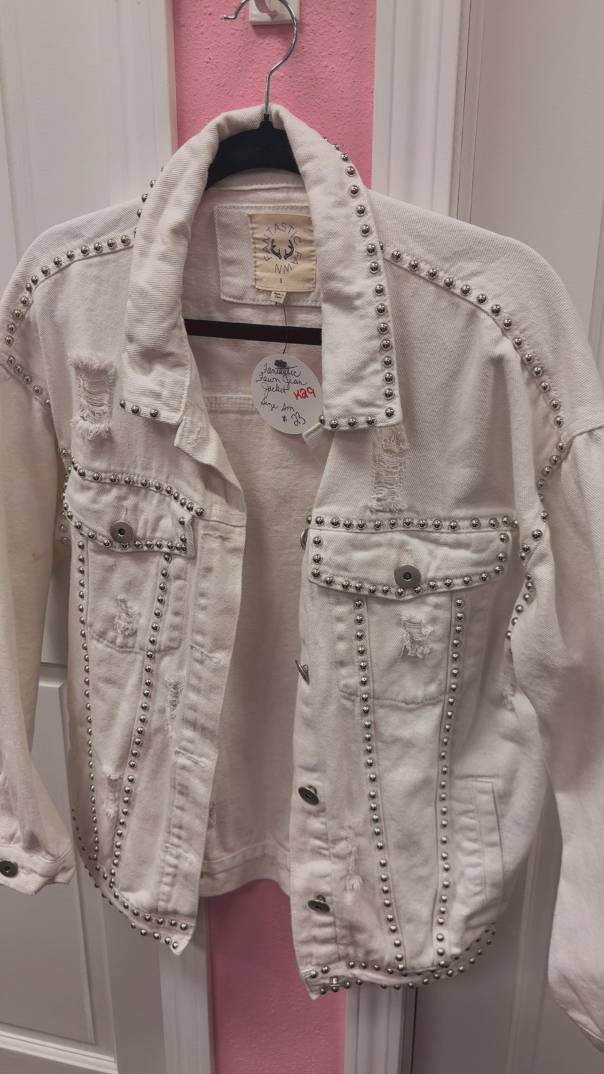 Fantastic Fawn Bedazzled Distressed Oversized Jacket Size Small