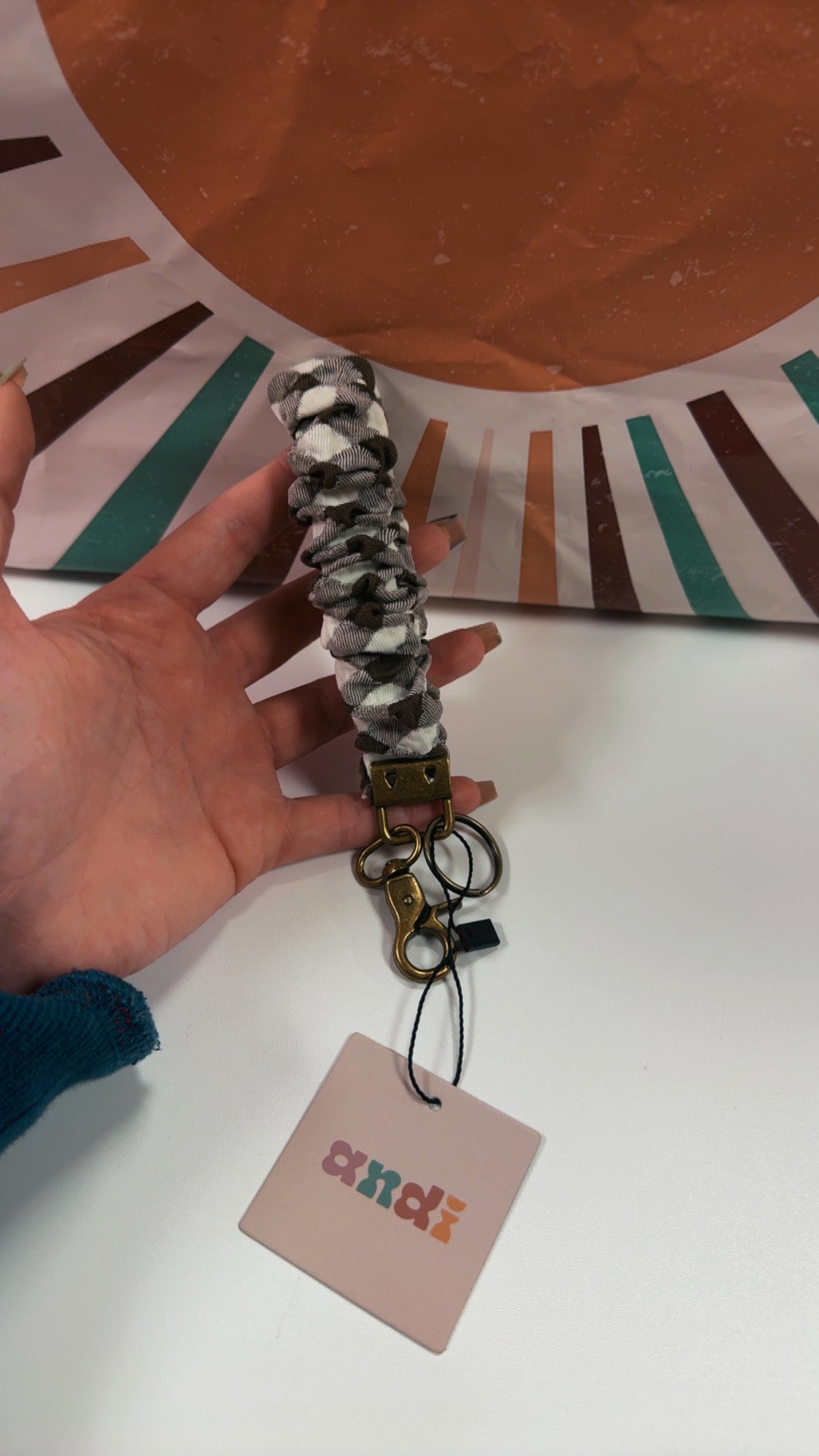 Shop Andi Wristlet Keychain- Brown Gingham