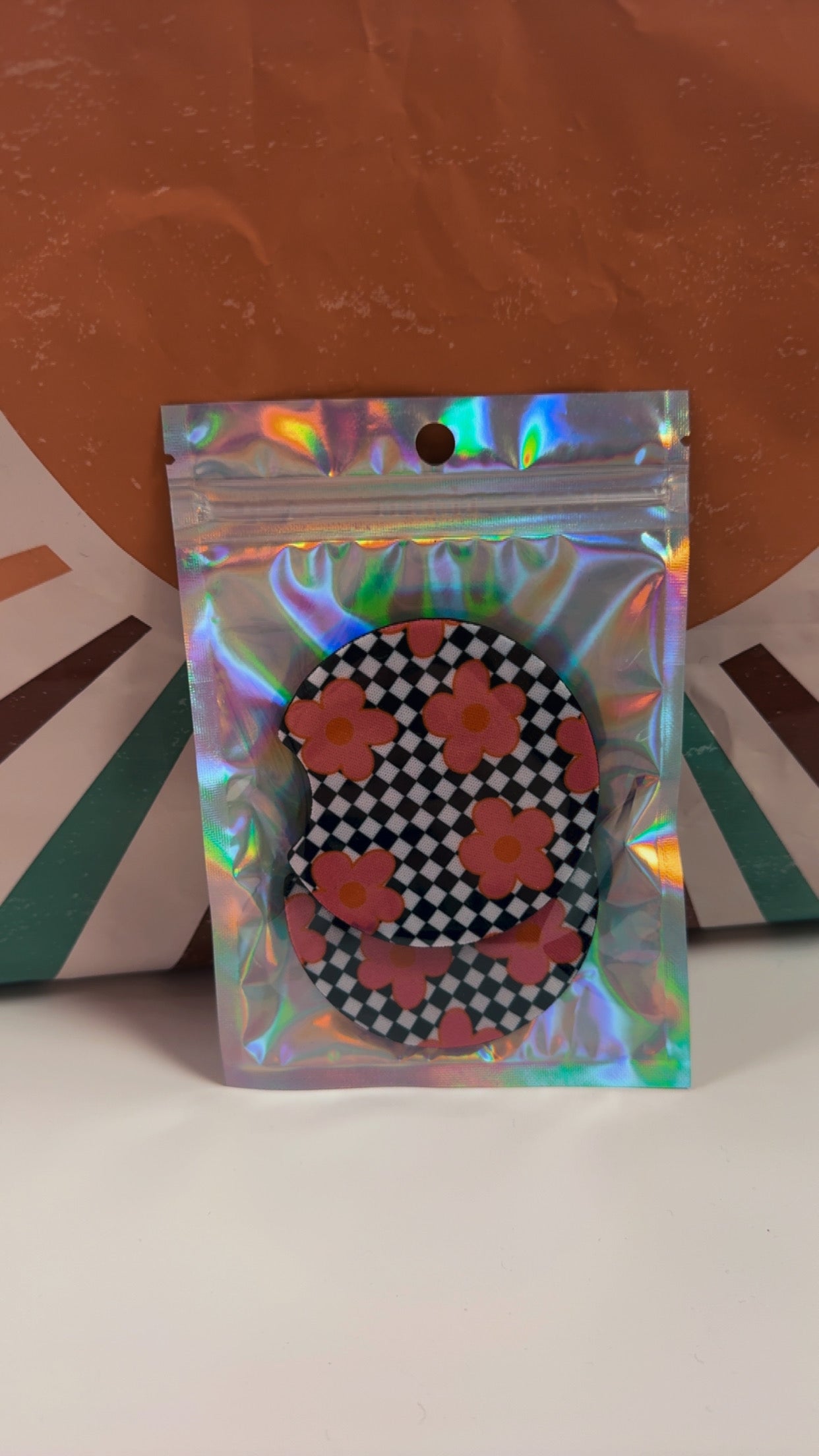 Car Coasters- Checkered Flowers