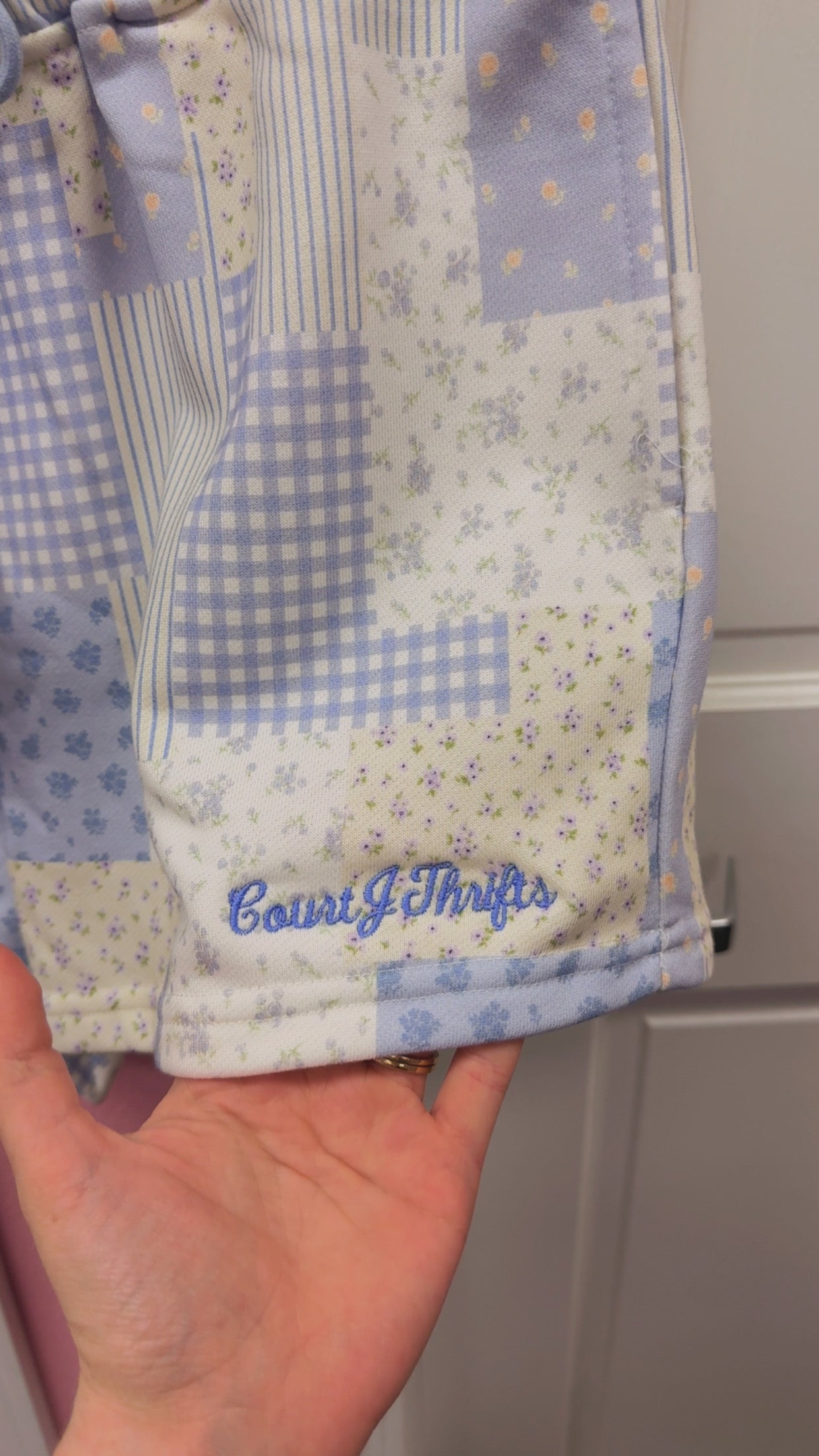 CourtJThrifts Le Lis Quilted Blue Embroidered Sweat Shorts