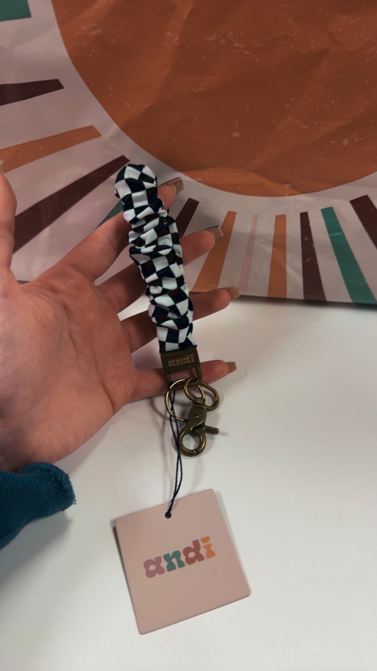 Shop Andi Wristlet Keychain- Race Checkers