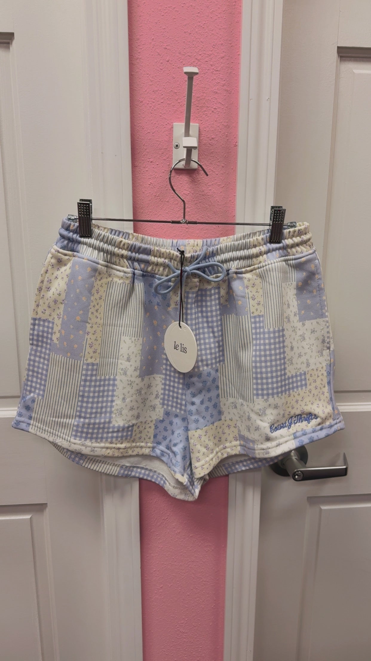 CourtJThrifts Le Lis Quilted Blue Embroidered Sweat Shorts