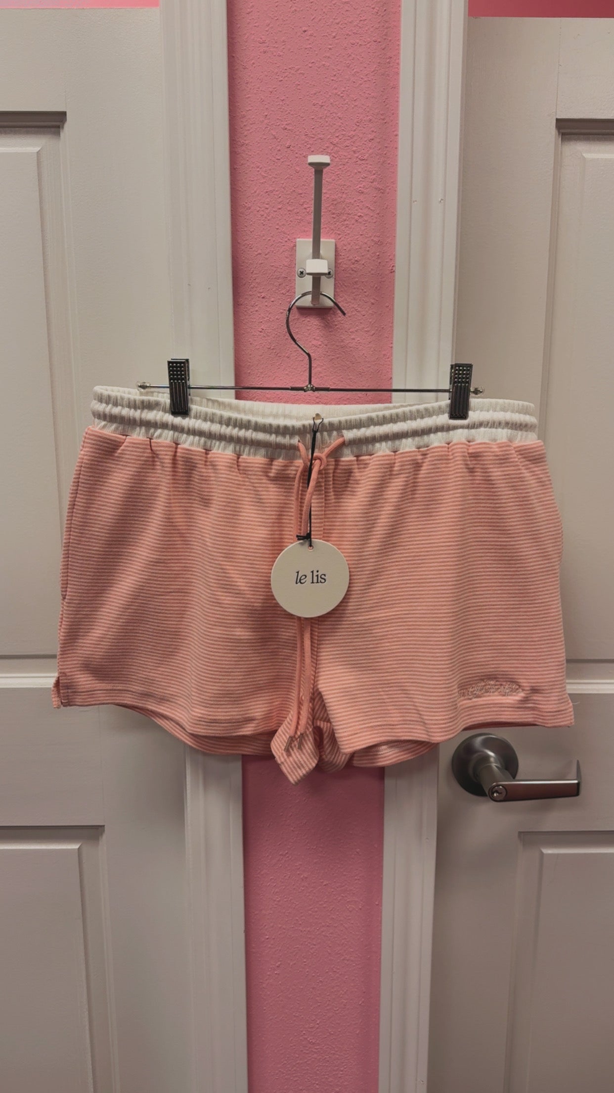 CourtJThrifts Le Lis Embroidered Peach Striped Sweat Shorts