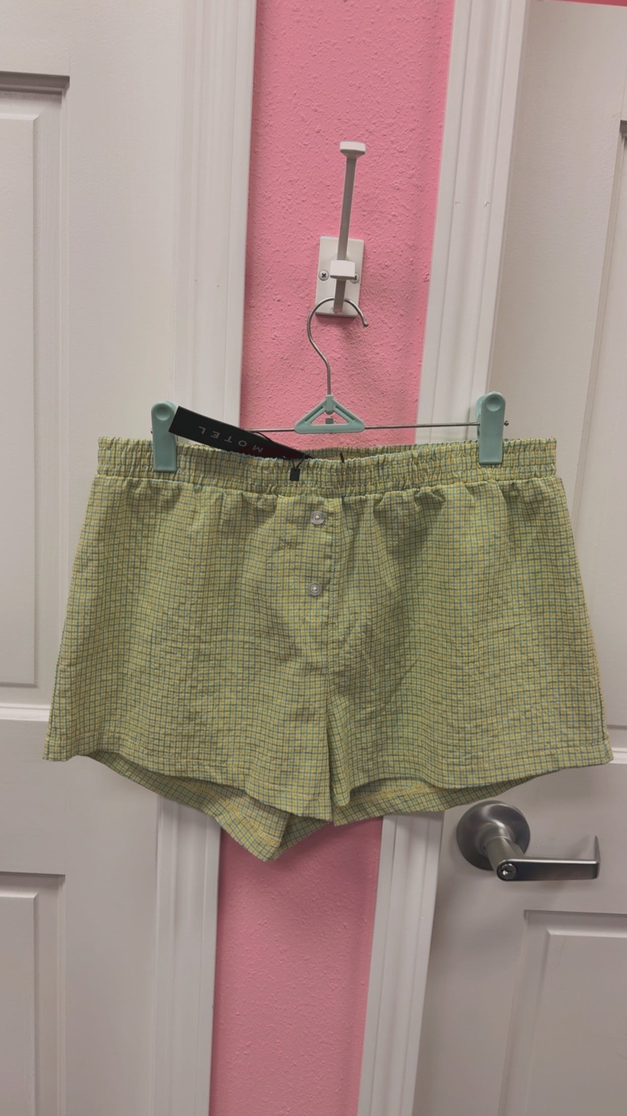 Motel NWT Voir Short Popplin Gingham- Yellow Blue Size XS