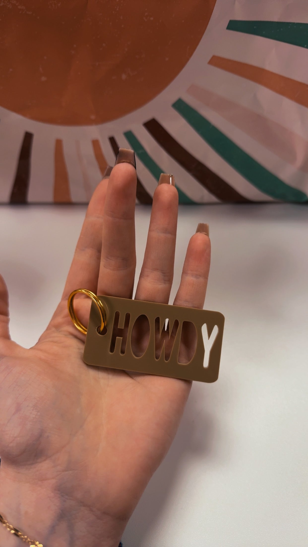 Gone West Howdy Brown Acrylic Keychain