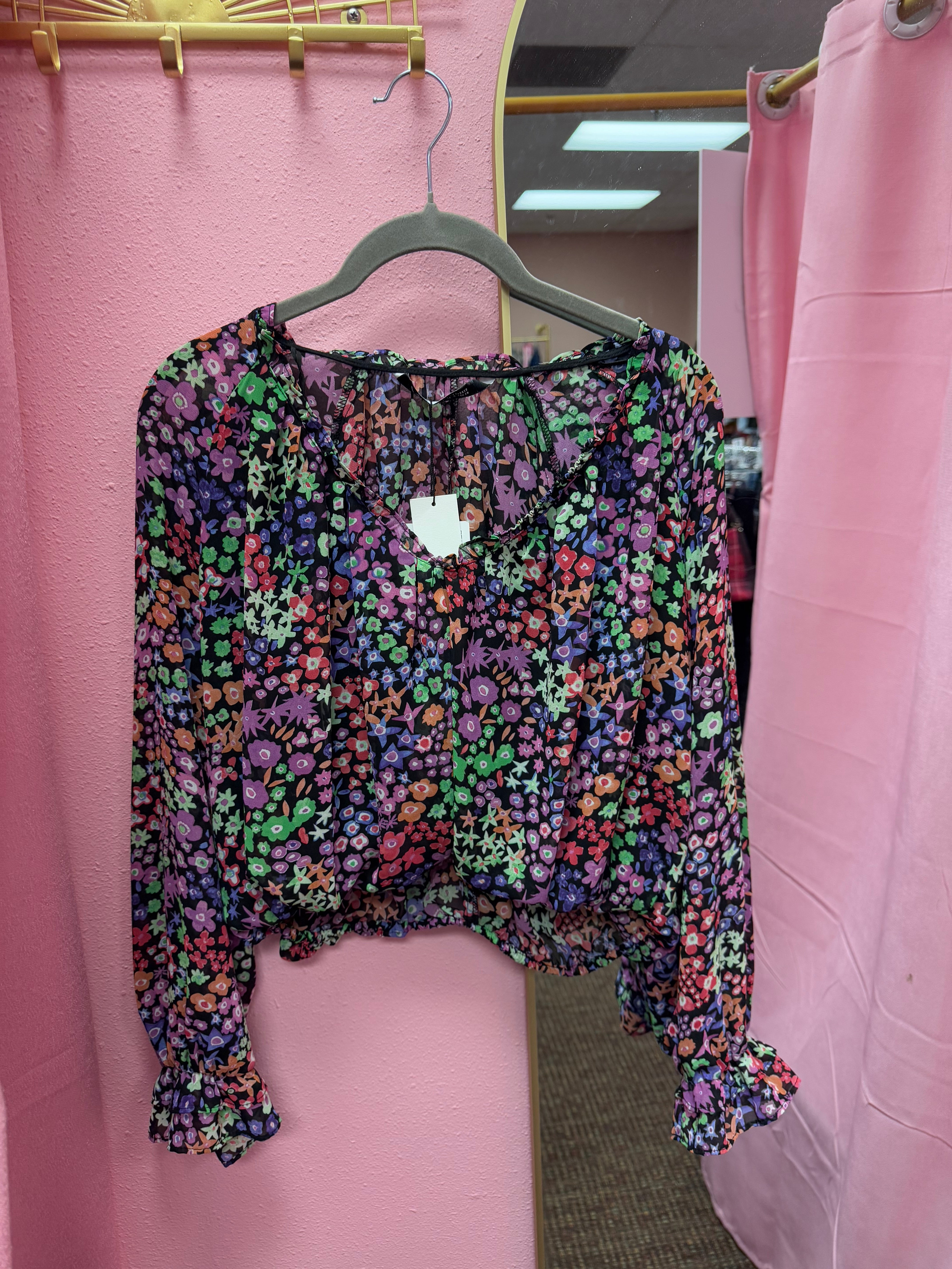 ZARA NWT Long Sleeve Floral Top Size Small