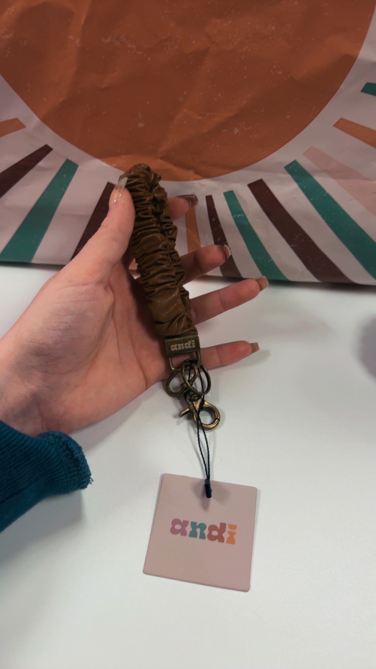 Shop Andi Wristlet Keychain- Brown Leather