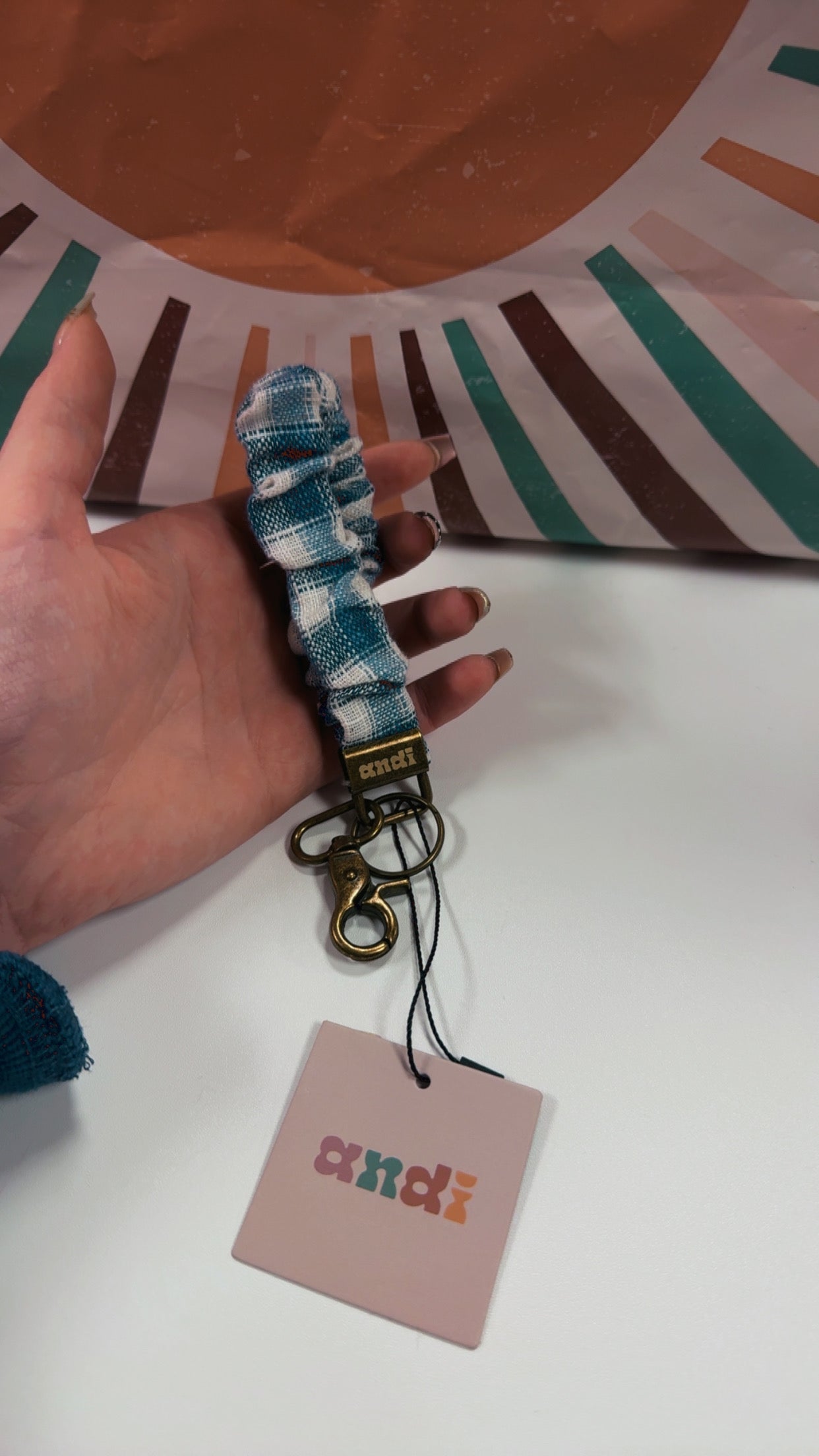 Shop Andi Wristlet Keychain- Blue Plaid