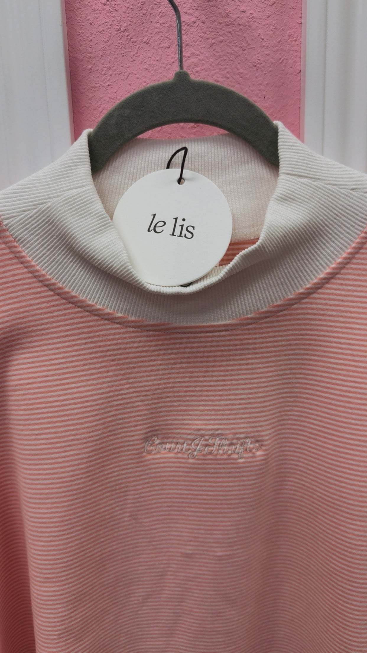 CourtJThrifts Peach Striped Embroidered Mockneck