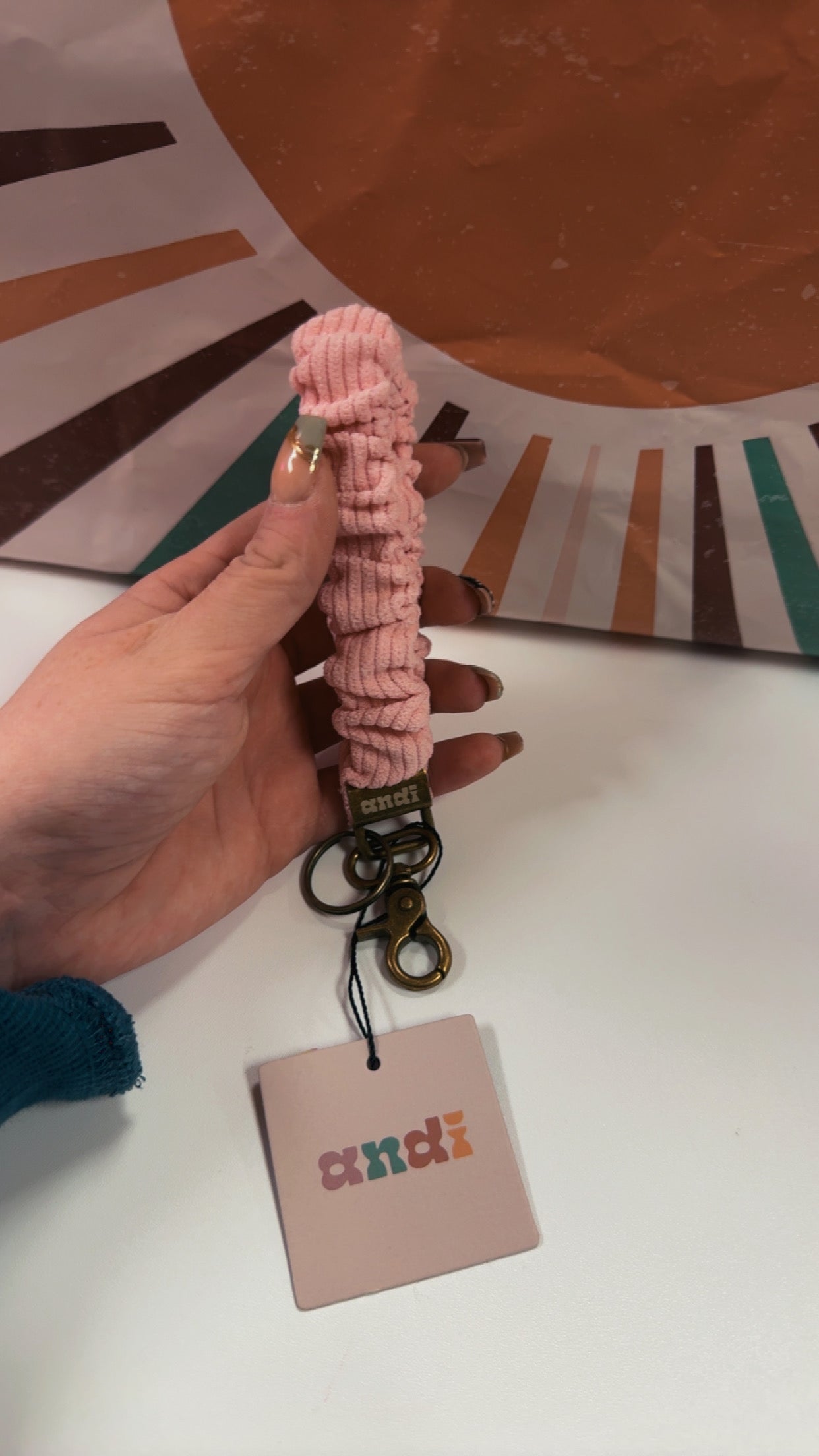 Shop Andi Wristlet Keychain- Pink Cord