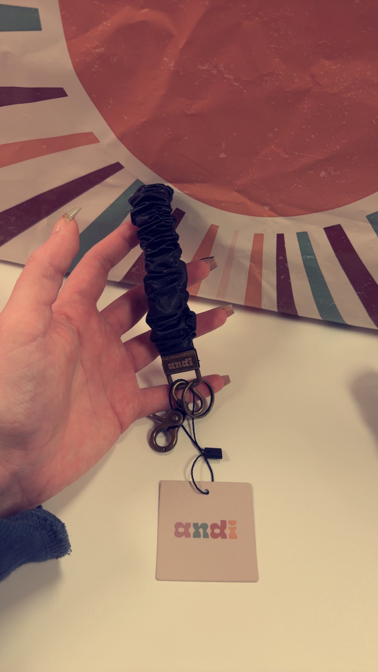 Shop Andi Wristlet Keychain- Black Leather