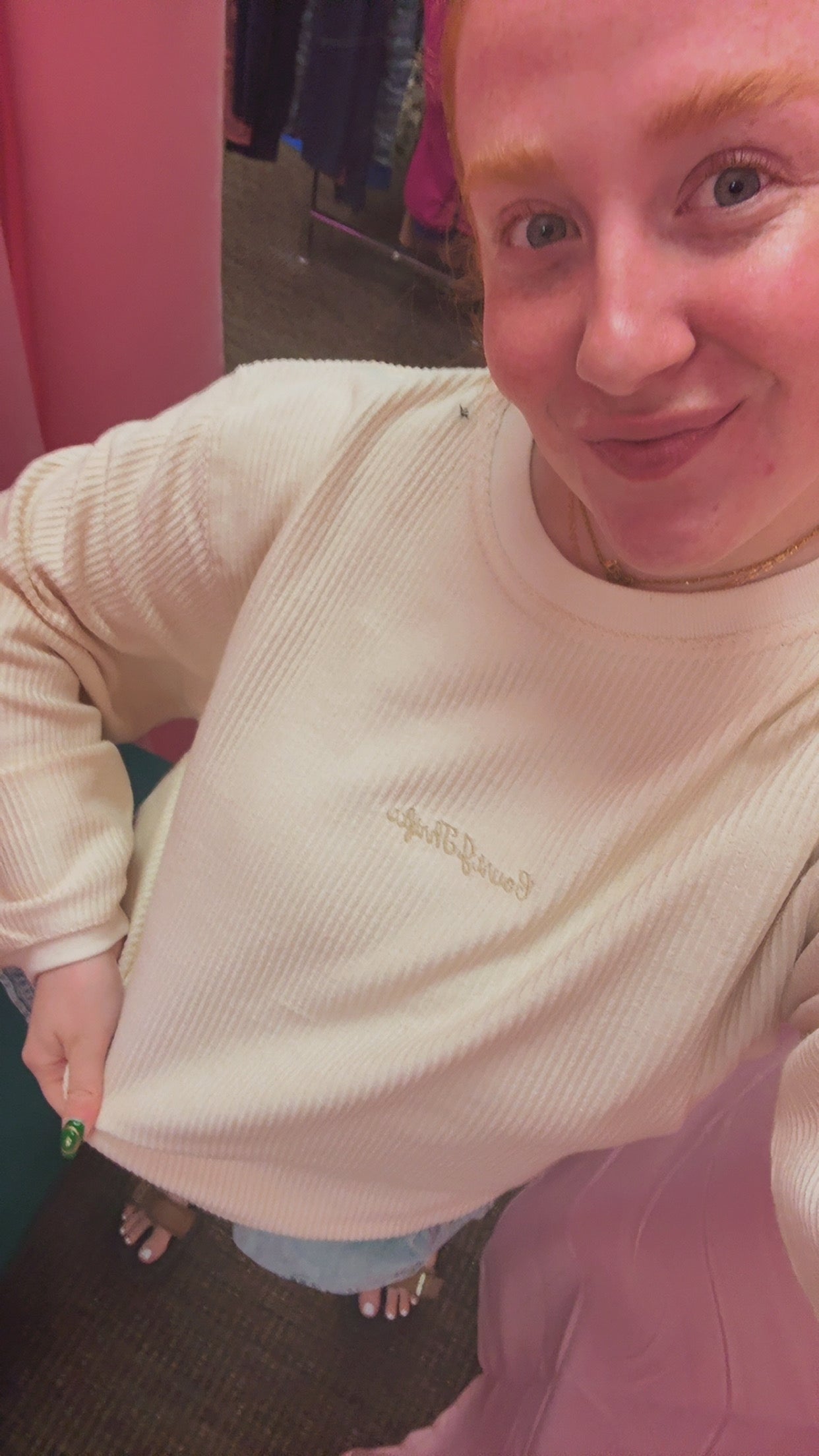 Corded CourtJThrifts Embroidered Crewneck- Cream