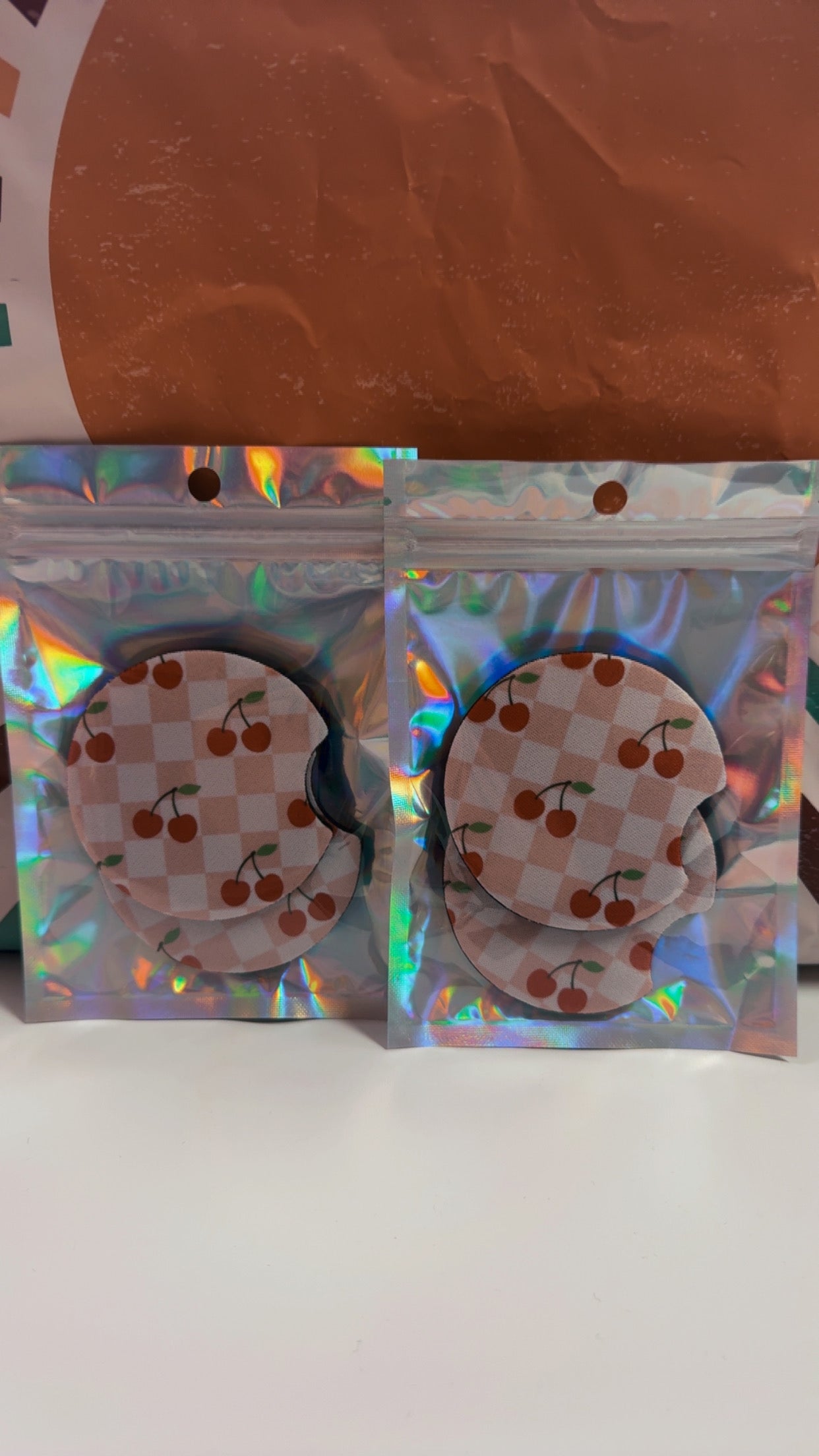 Car Coasters- Checkered Cherries