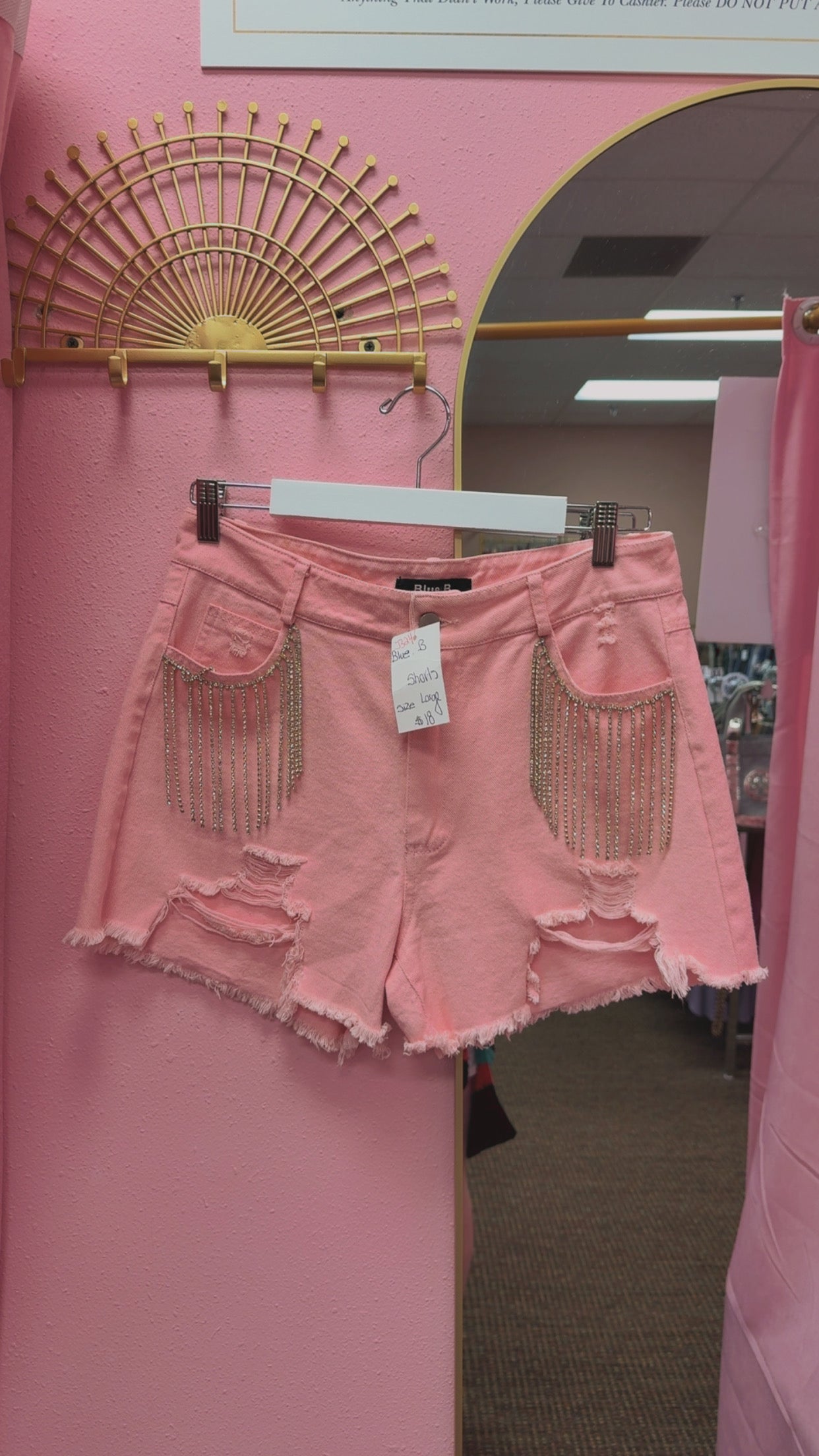 Blue B Rhinestone High Rise Shorts Size Large