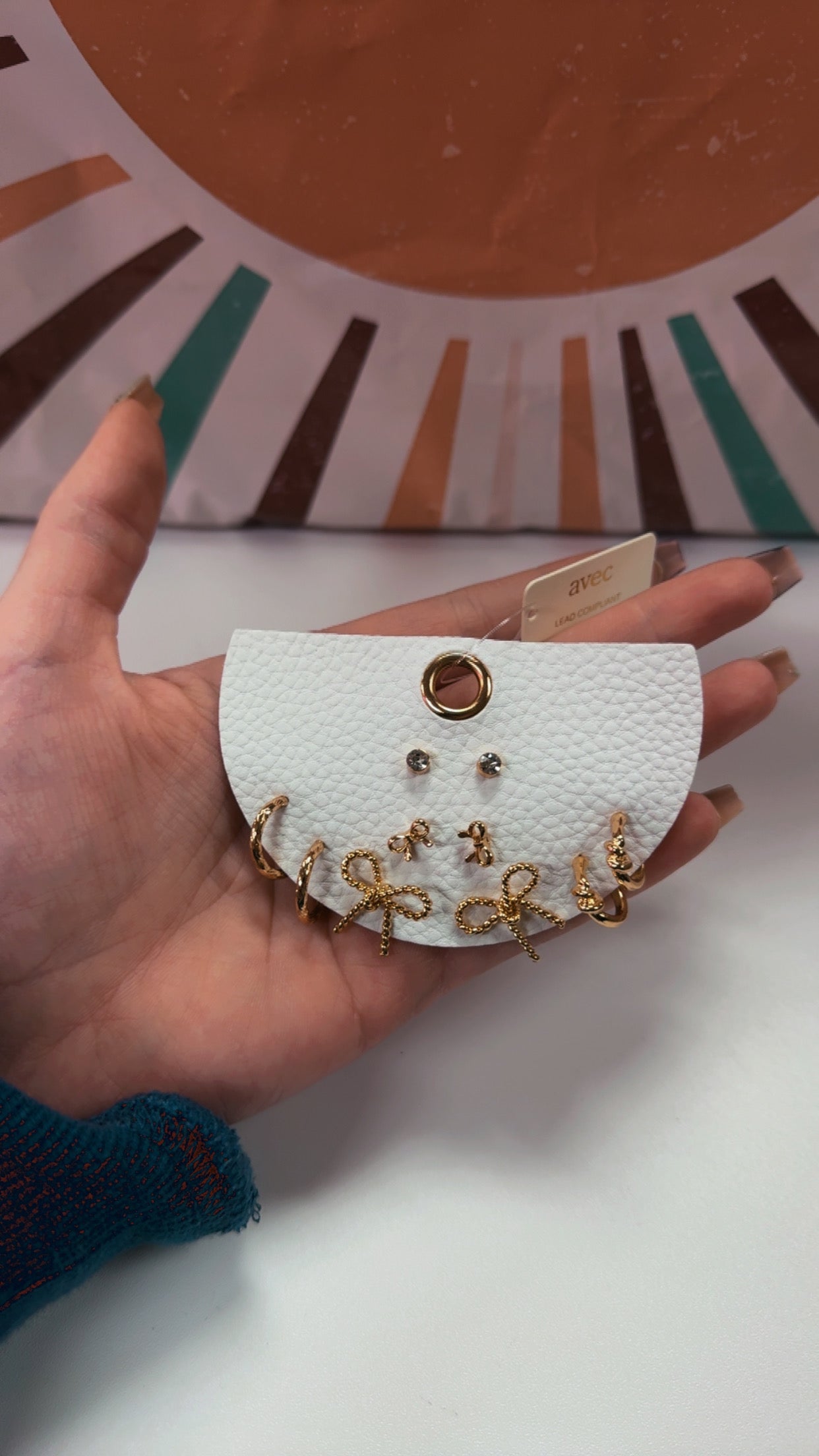 Gold 5pc Bow Stud Earrings Set