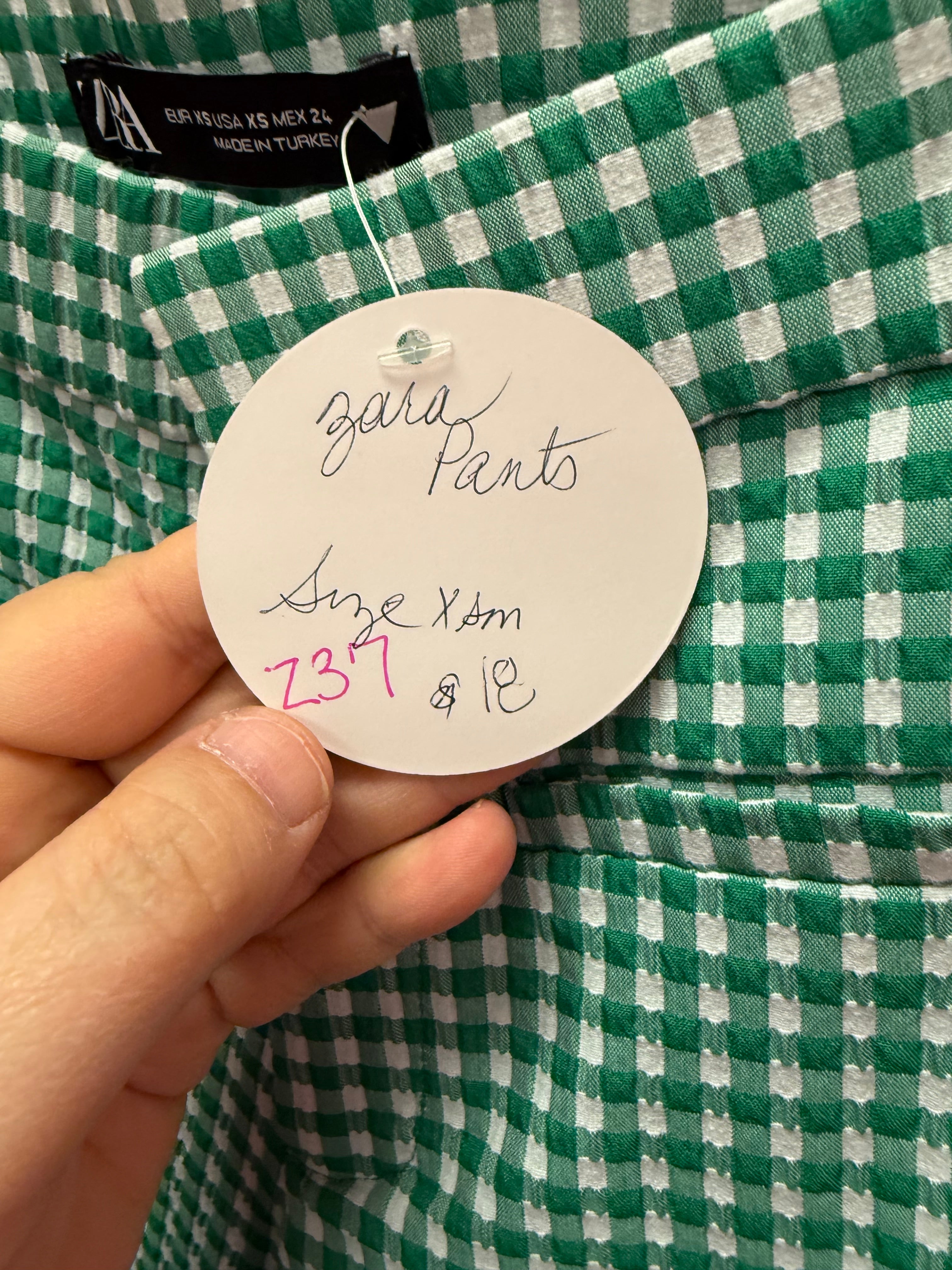Zara Gingham Green Pants Size XS