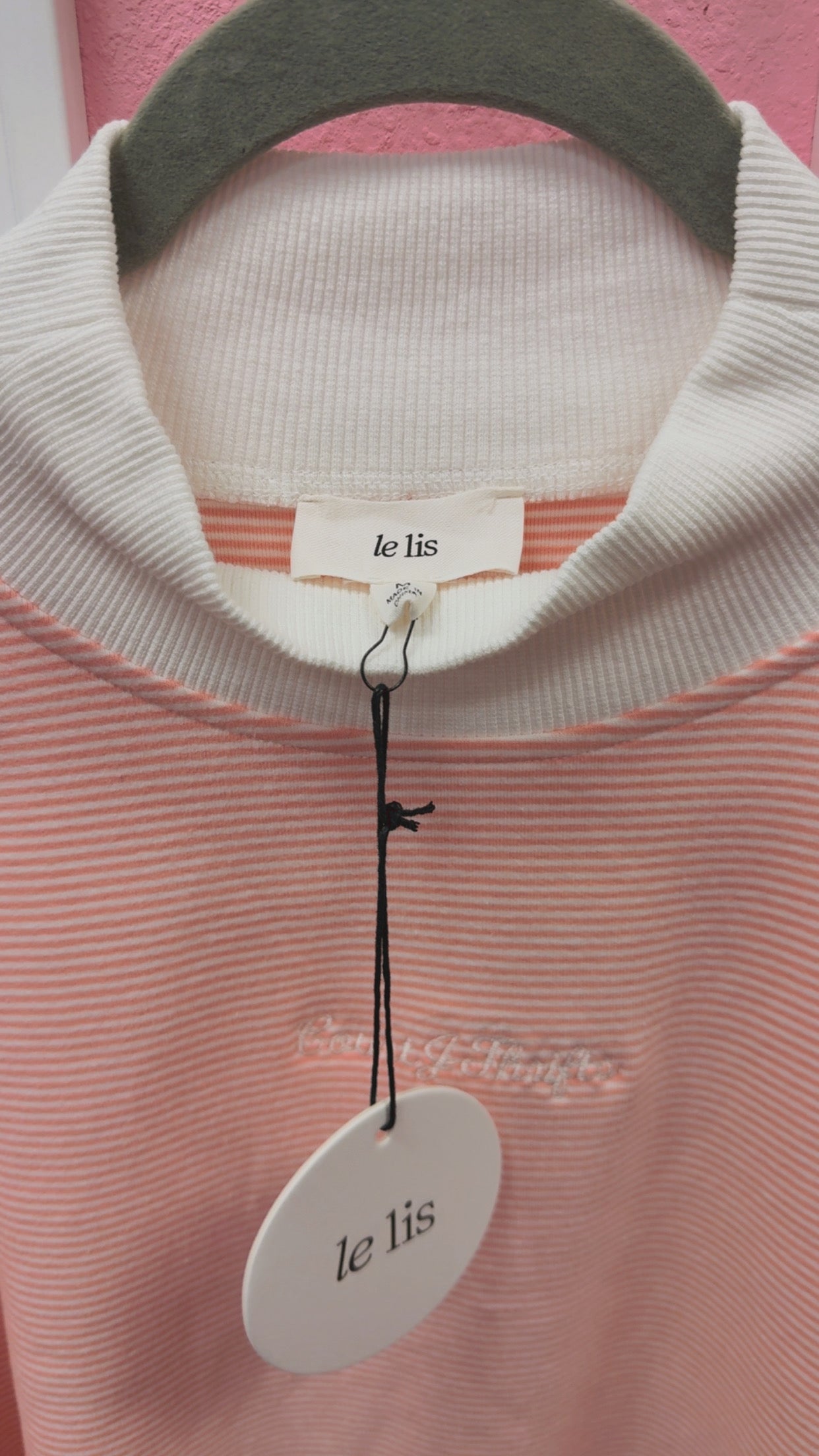 CourtJThrifts Peach Striped Embroidered Mockneck
