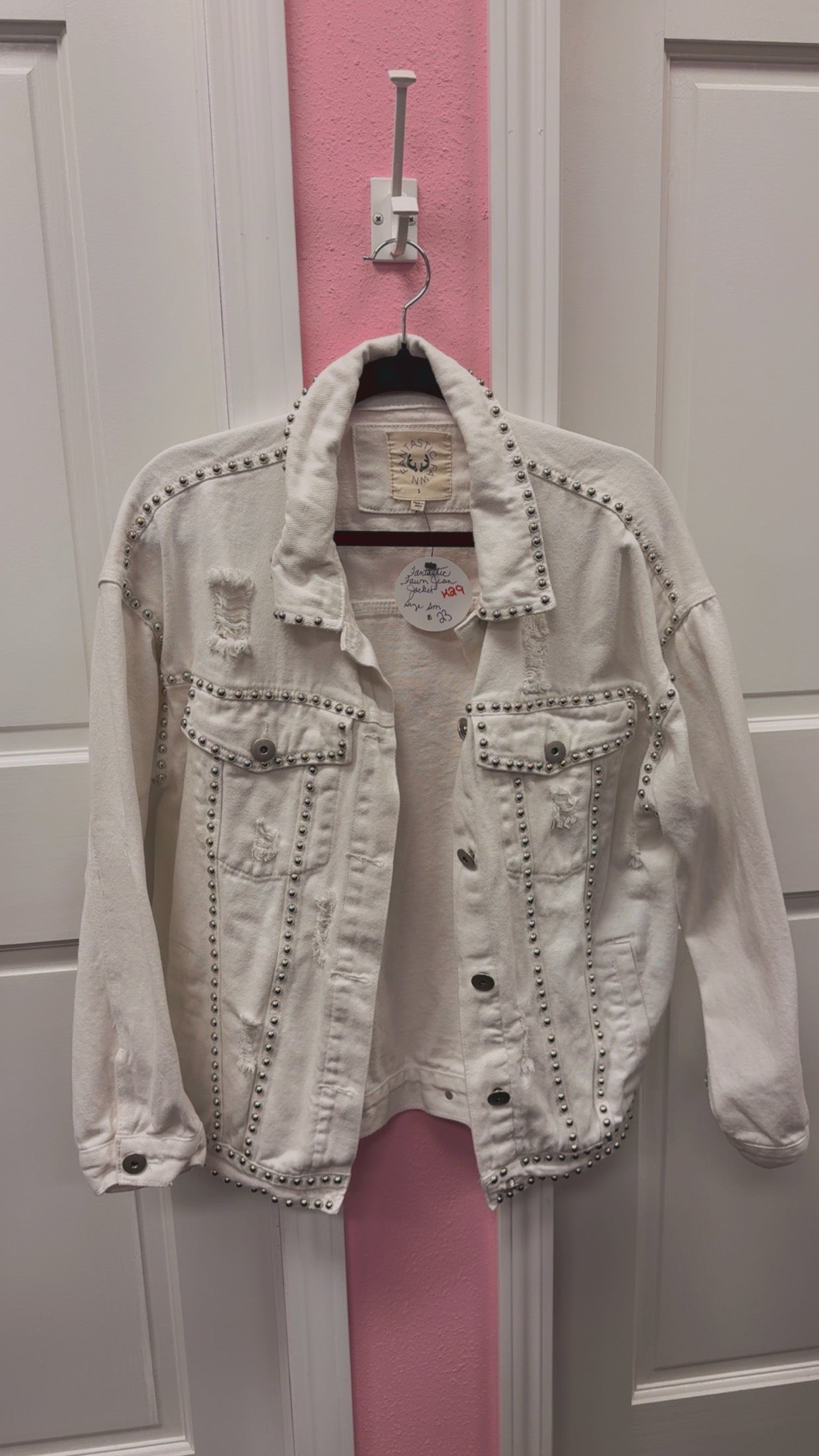 Fantastic Fawn Bedazzled Distressed Oversized Jacket Size Small