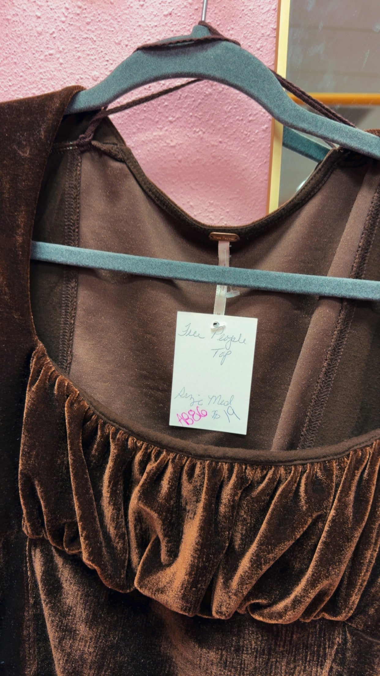 Free People Brown Velour Top Size Medium