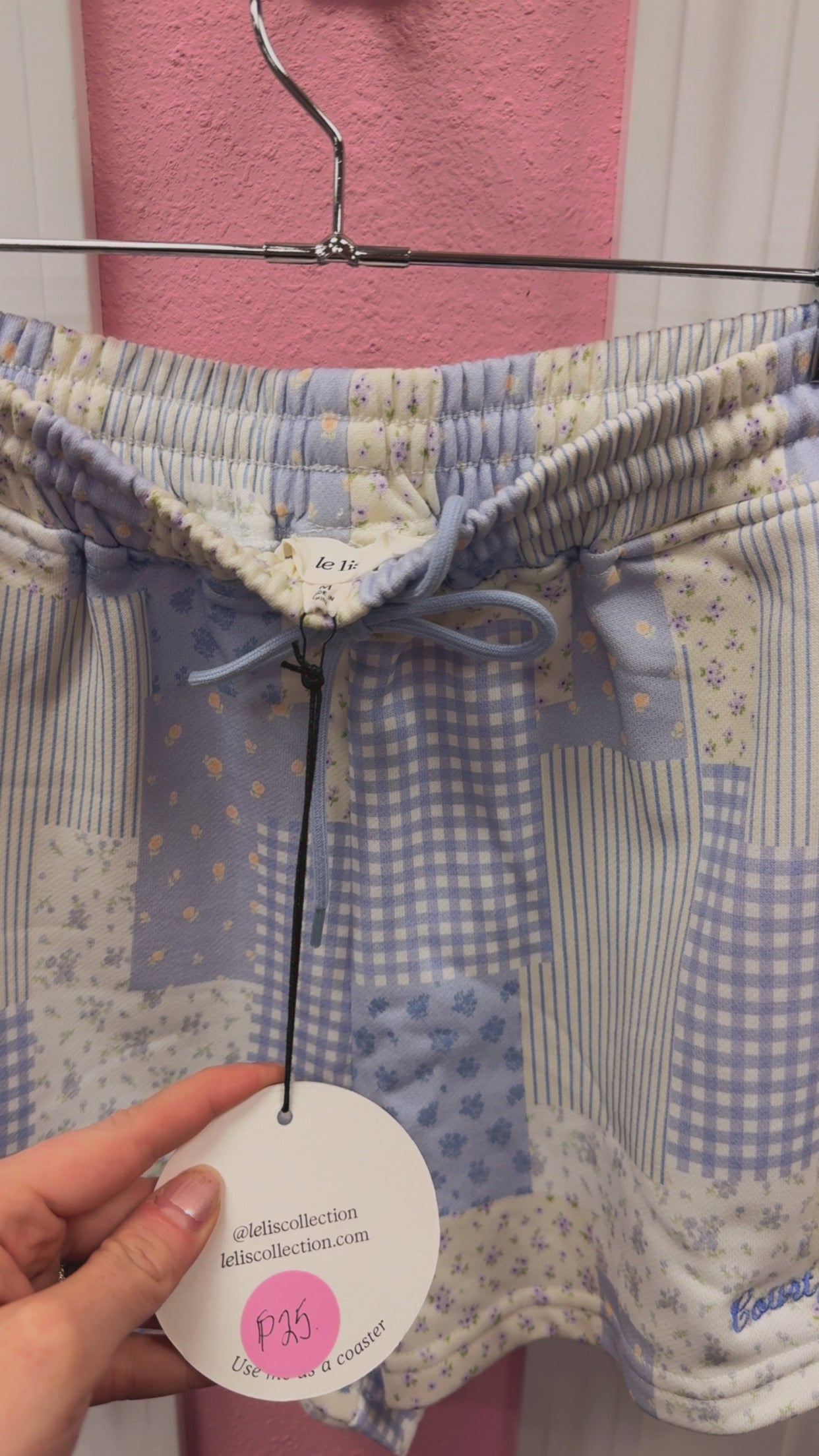 CourtJThrifts Le Lis Quilted Blue Embroidered Sweat Shorts