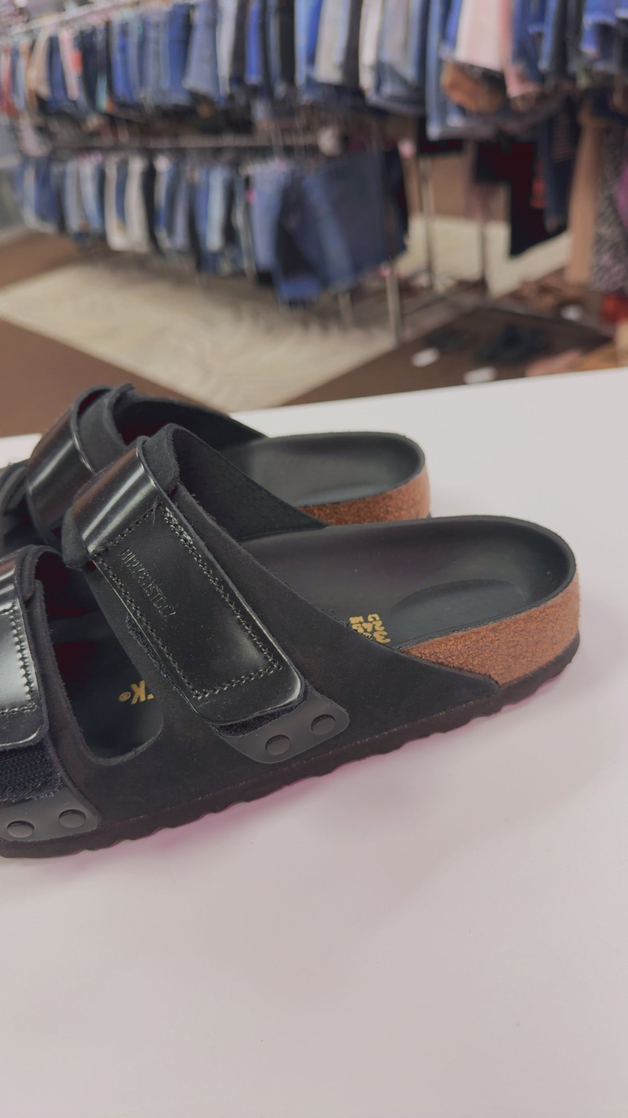 Birkenstock “Uji Nubuck Leather High Shine Sandal”- Black Size EU38
