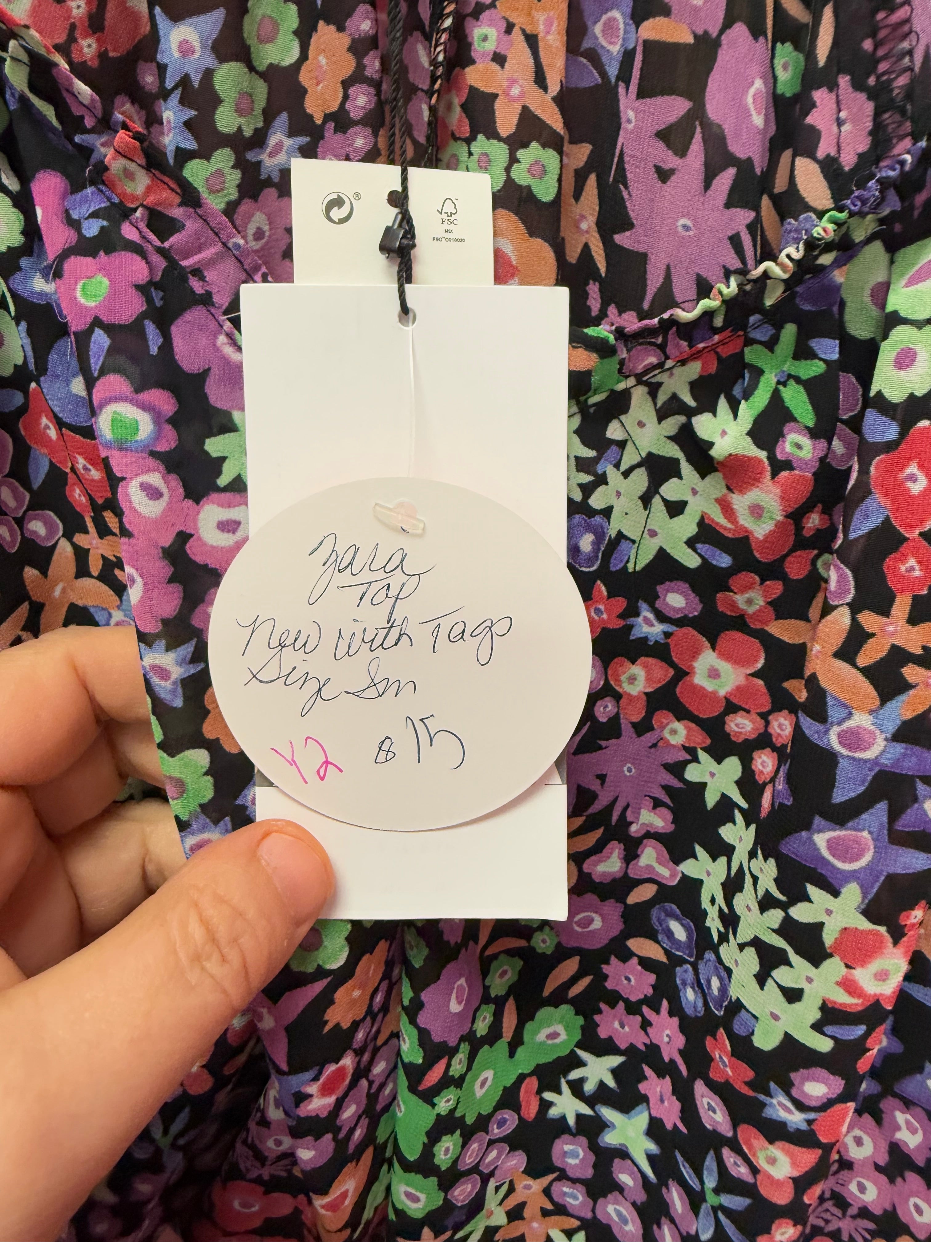 ZARA NWT Long Sleeve Floral Top Size Small