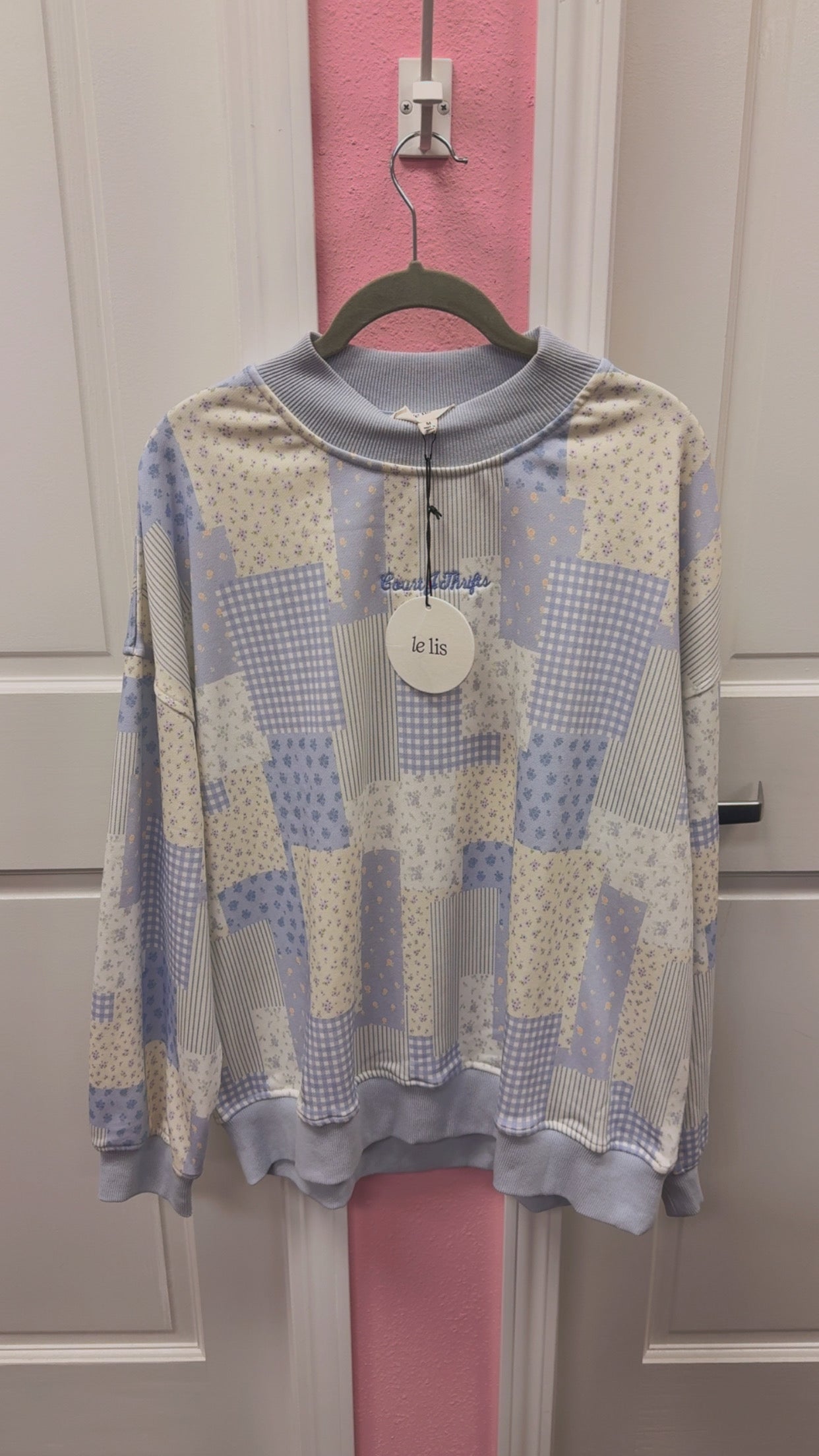 CourtJThrifts Le Lis Quilted Blue Embroidered Mockneck