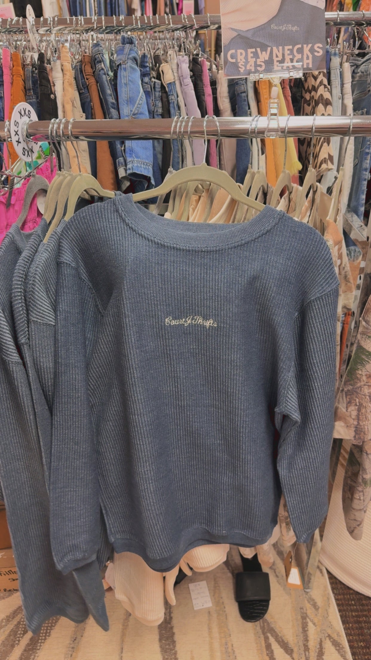 Corded CourtJThrifts Embroidered Crewneck - Navy