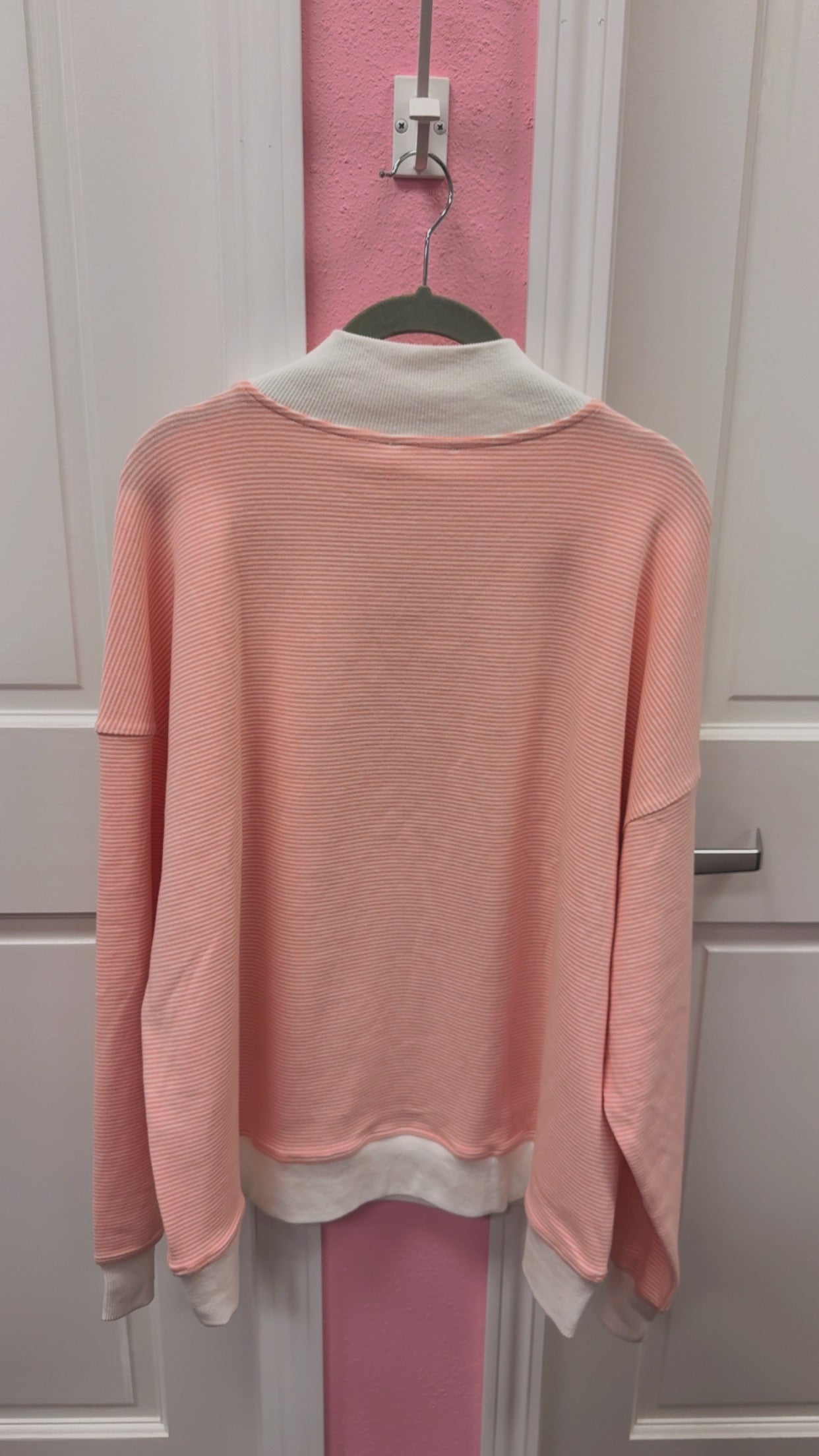 CourtJThrifts Peach Striped Embroidered Mockneck