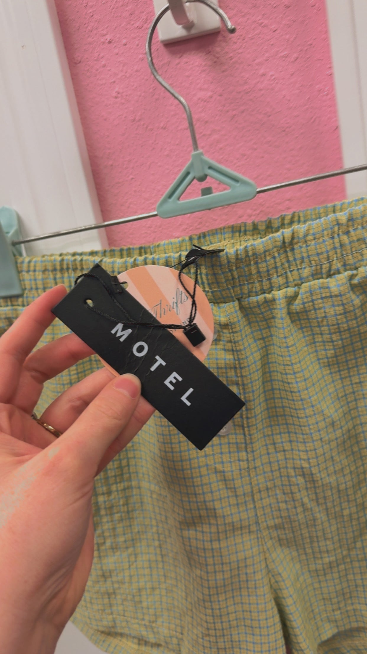 Motel NWT Voir Short Popplin Gingham- Yellow Blue Size XS