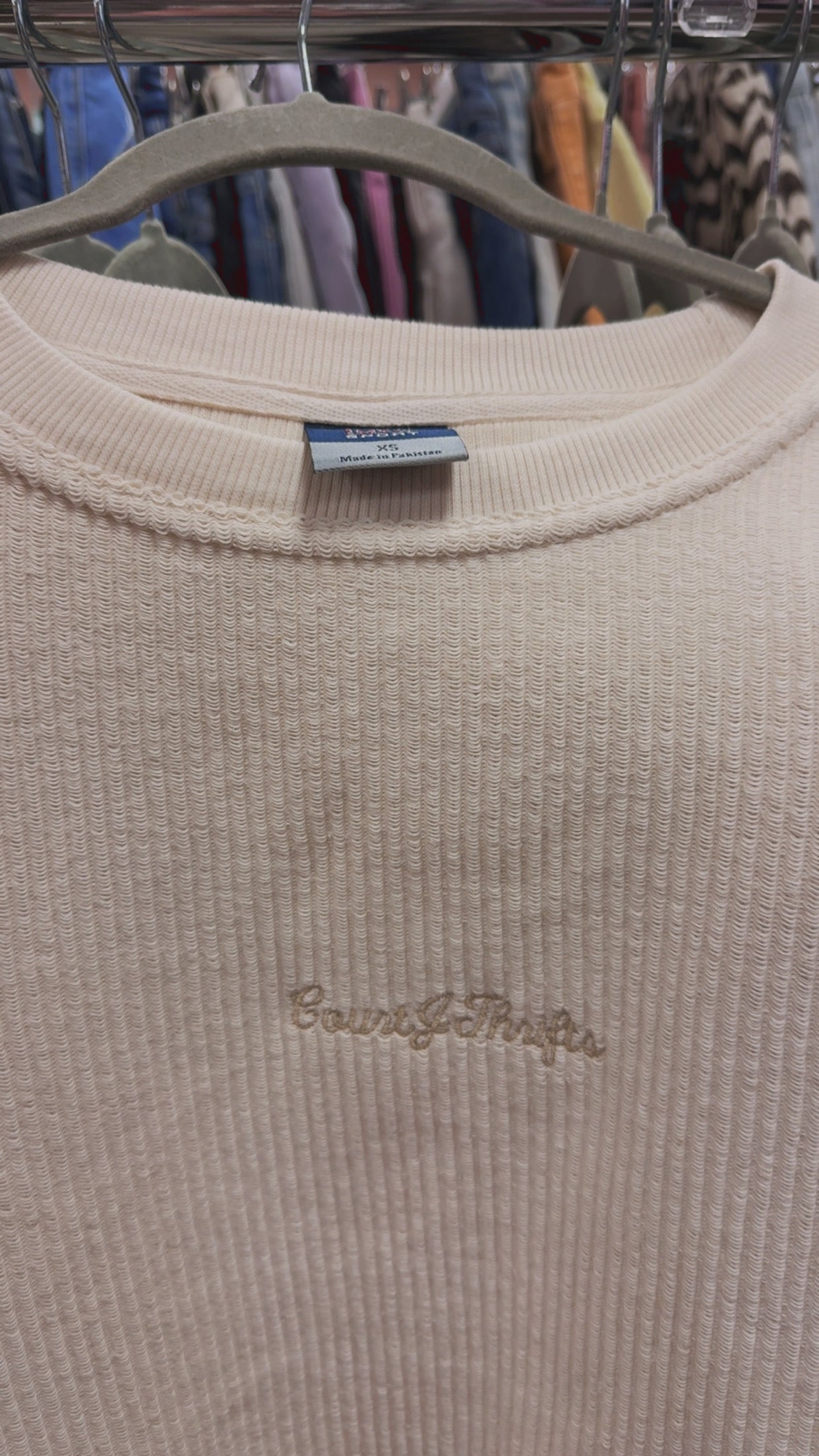 Corded CourtJThrifts Embroidered Crewneck- Cream