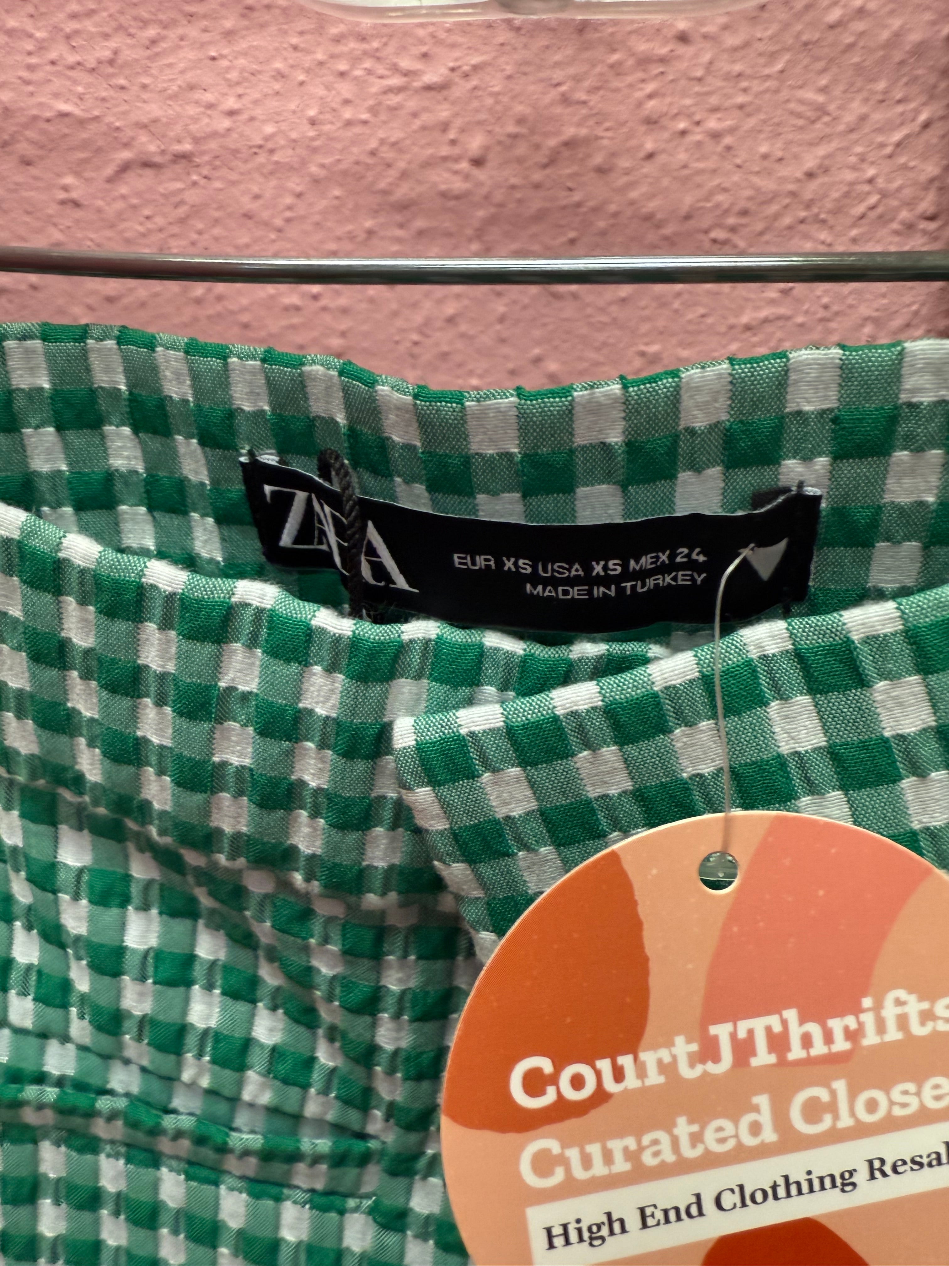 Zara Gingham Green Pants Size XS