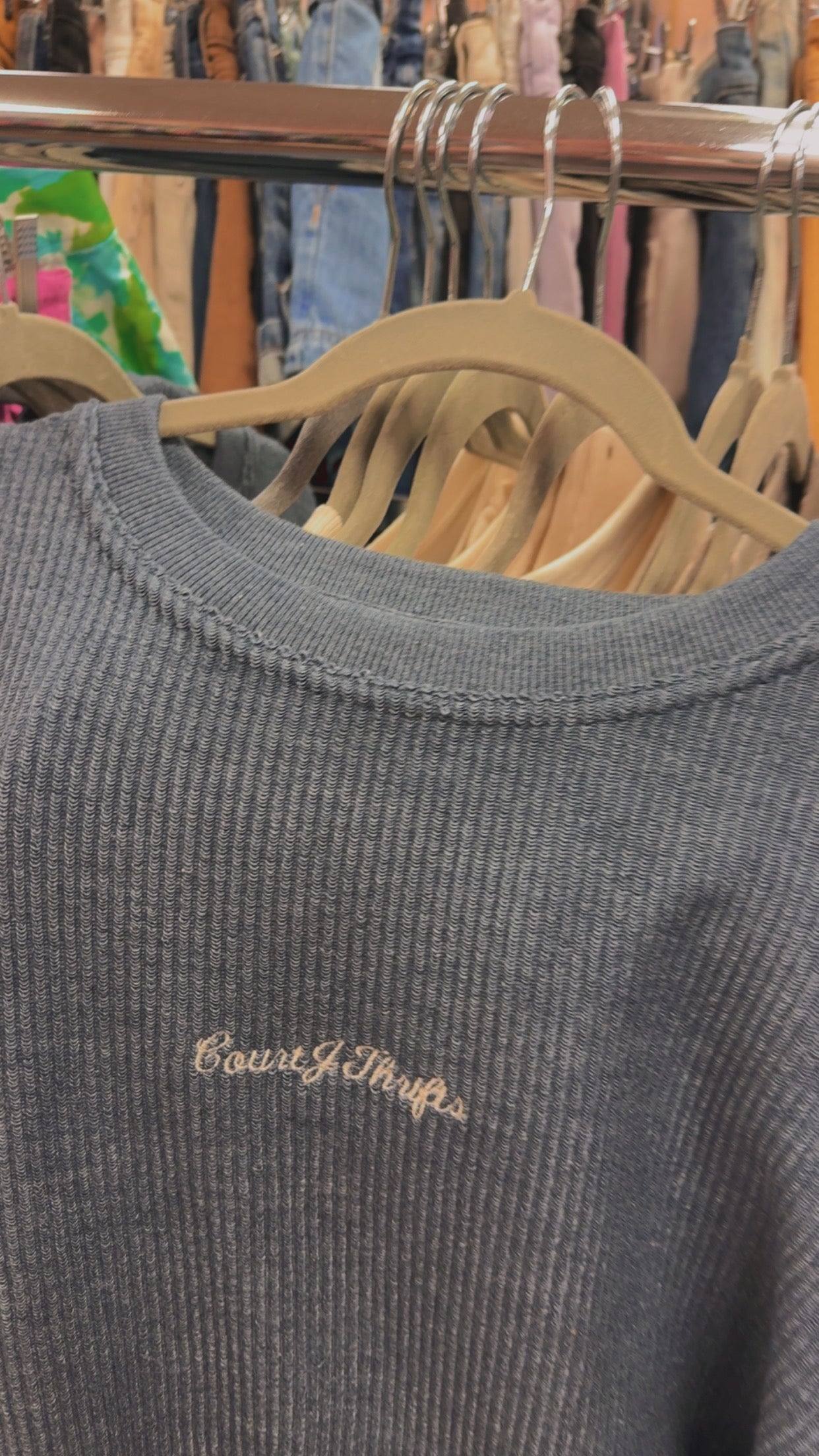 Corded CourtJThrifts Embroidered Crewneck - Navy
