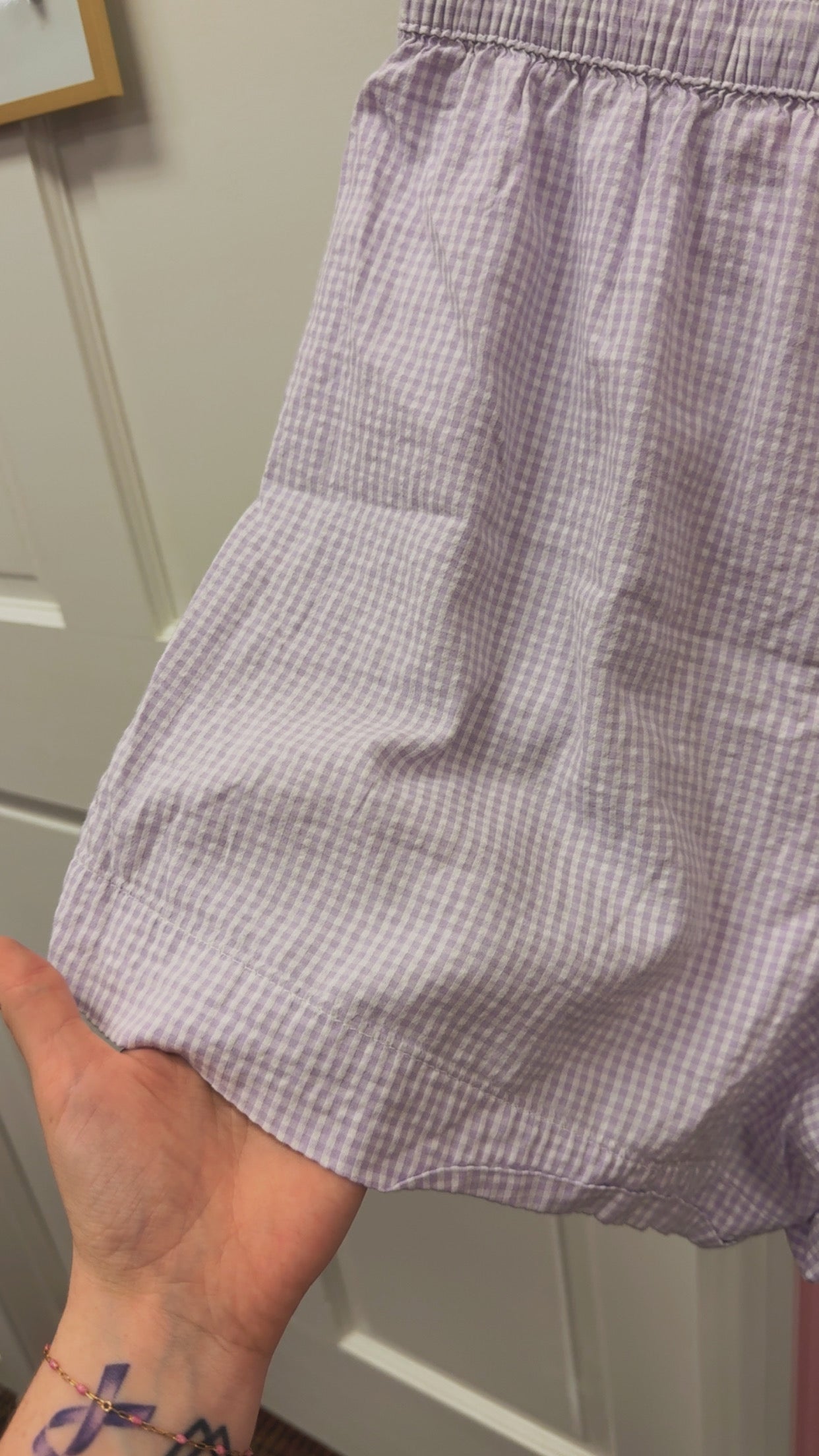 Aerie Gingham Purple Flowy Shorts Size Medium