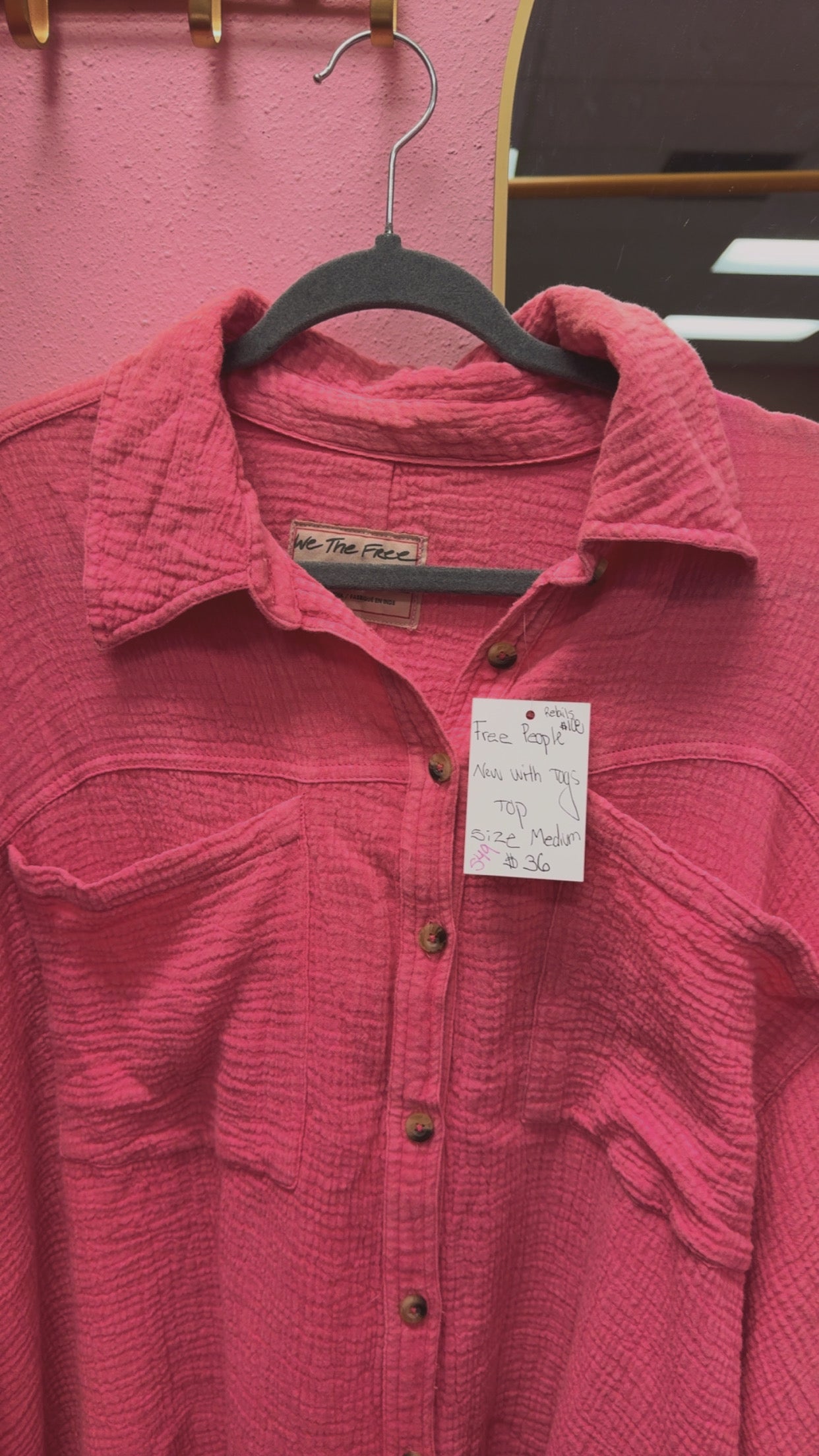 Free People NWT “Cardiff” Button Up Size Medium RETAILS $108