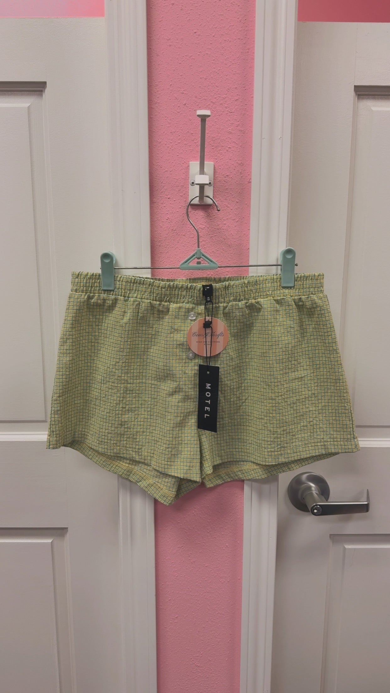 Motel NWT Voir Short Popplin Gingham- Yellow Blue Size XS