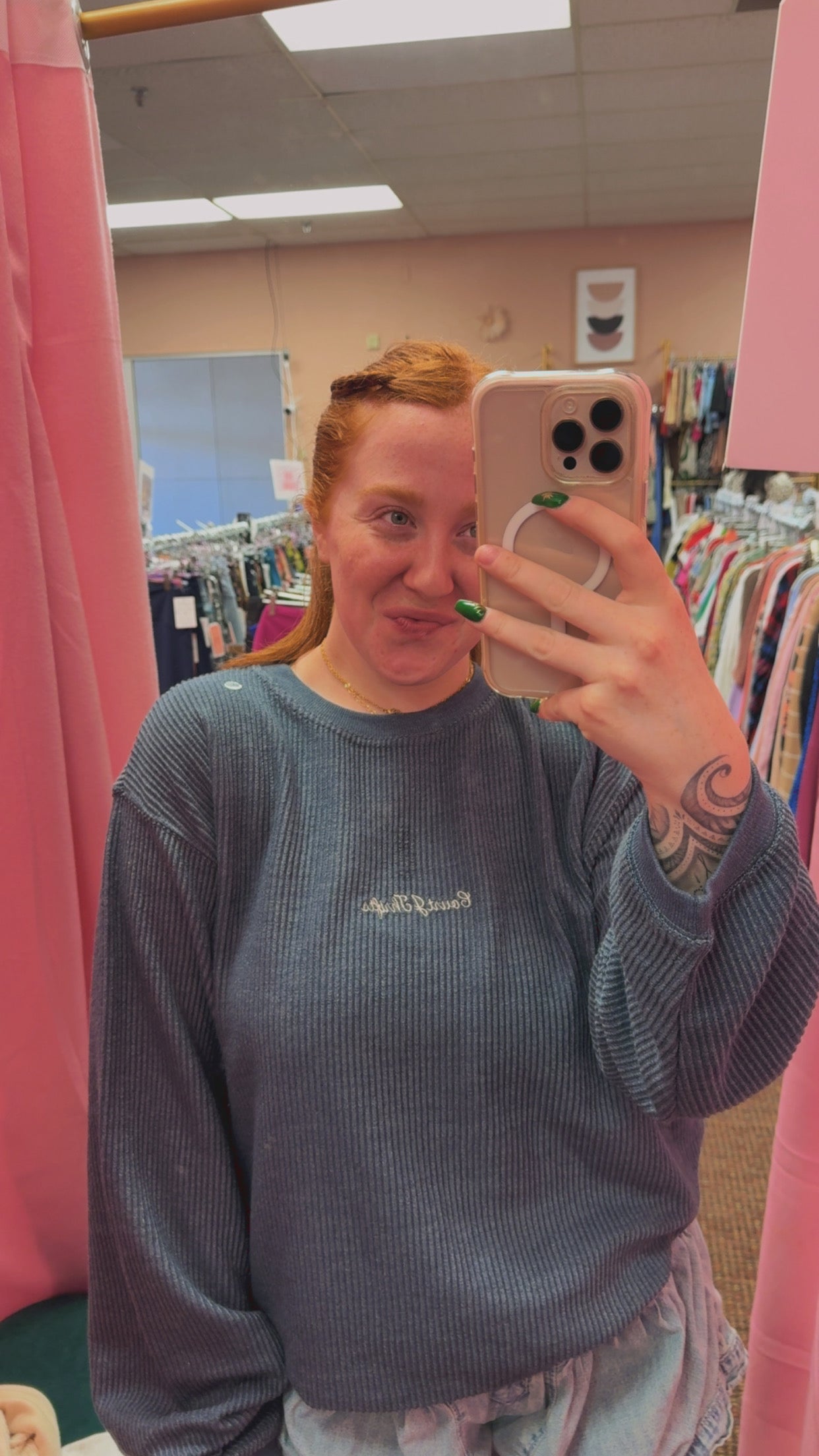 Corded CourtJThrifts Embroidered Crewneck - Navy
