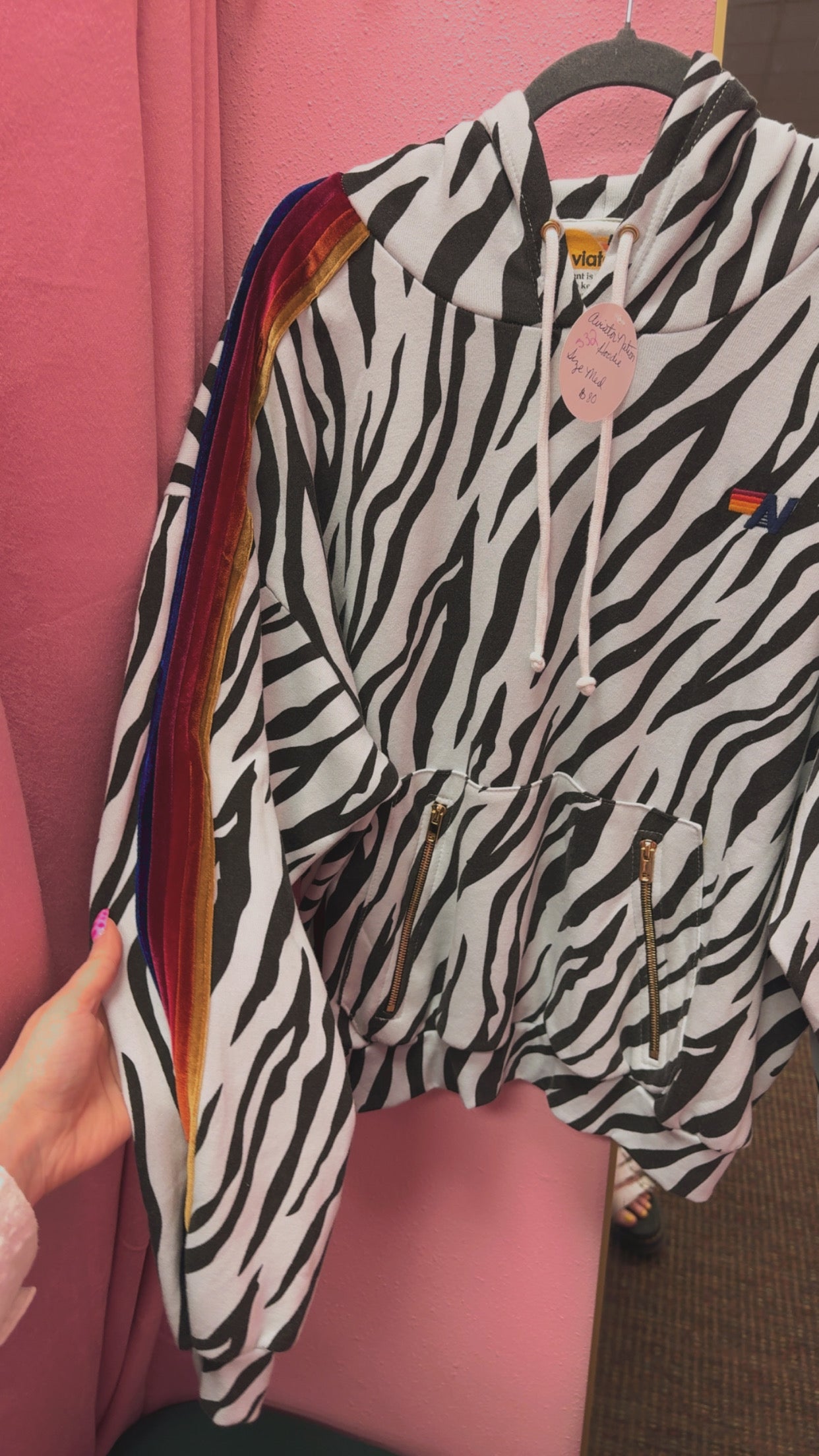 Aviator Nation Zebra Hoodie Size Medium