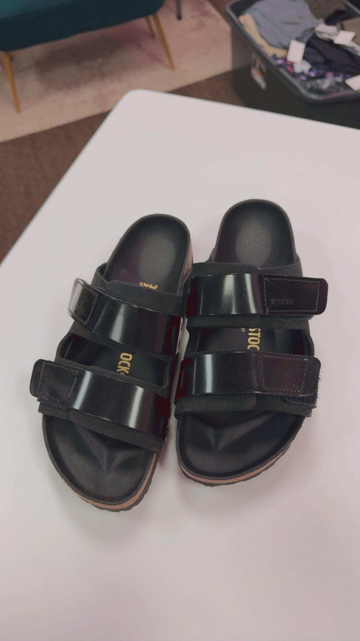 Birkenstock “Uji Nubuck Leather High Shine Sandal”- Black Size EU38