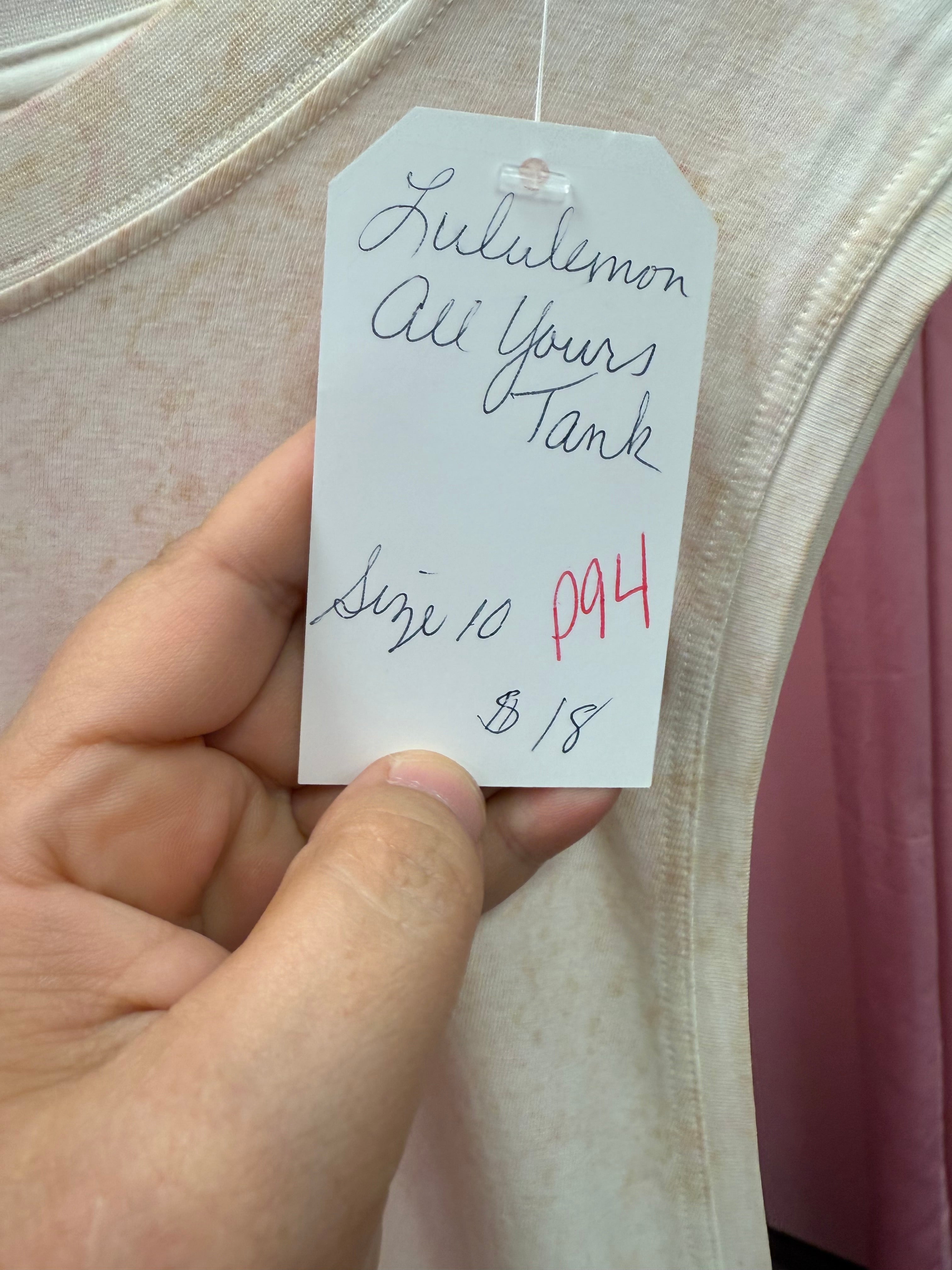 Lululemon All Yours Tank Size 10
