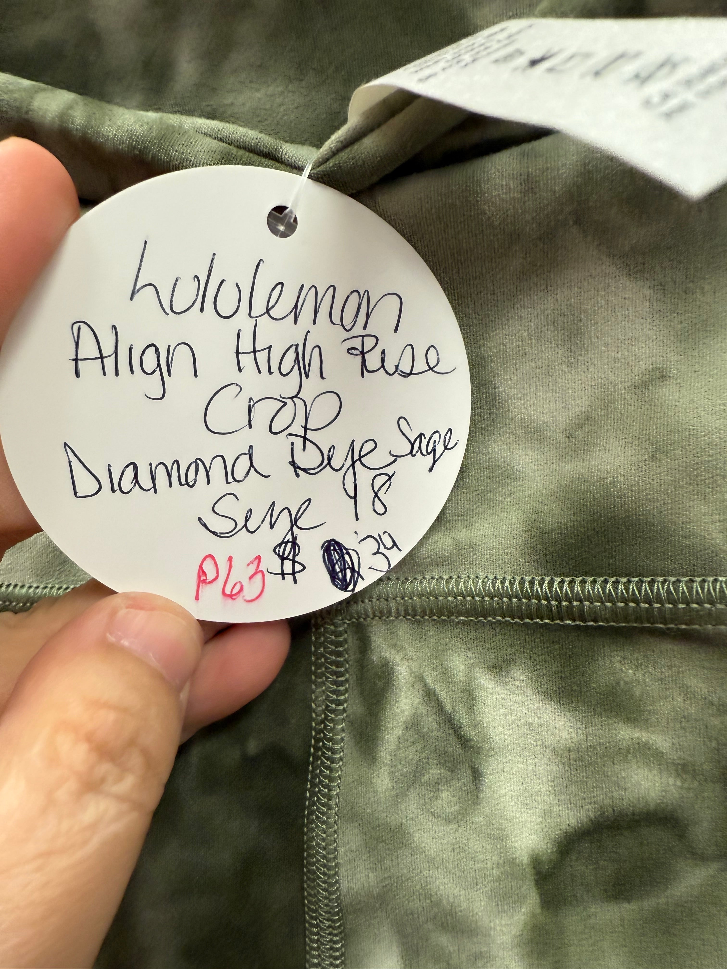 Lululemon Align High Rise Crop Diamond Dye Sage Size 18