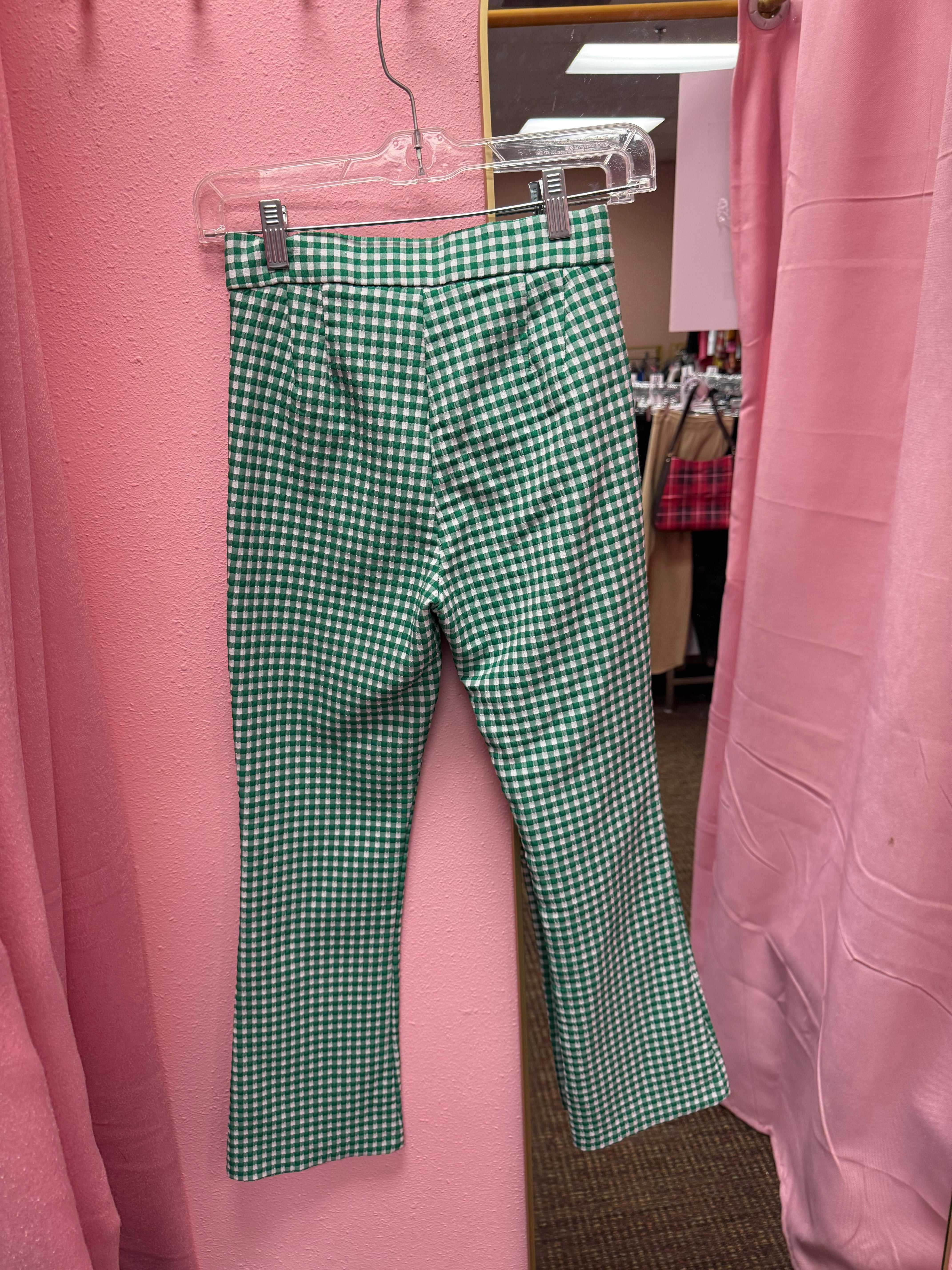Zara Gingham Green Pants Size XS